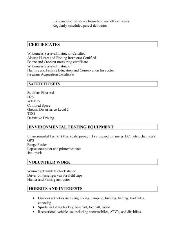 interests hobbies resumes