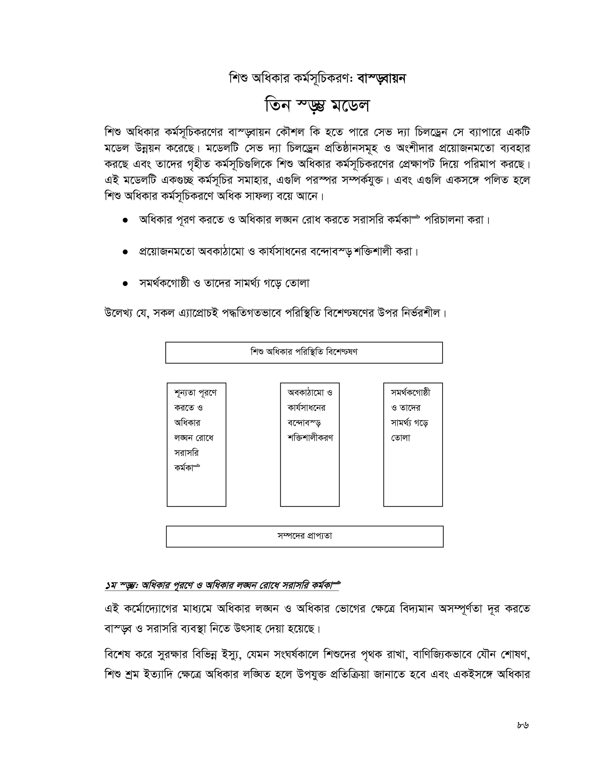86
wkï AwaKvi Kg©m~wPKiY: ev¯—evqb
wZb ¯—¤¢ g‡Wj
wkï AwaKvi Kg©m~wPKi‡Yi ev¯—evqb †KŠkj wK n‡Z cv‡i †mf `¨v wPj‡Wªb †m e¨vcv‡i GKwU
g‡Wj Dbœqb K‡i‡Q| g‡WjwU †mf `¨v wPj‡Wªb cÖwZôvbmg~n I Askx`vi cÖ‡qvRbg‡Zv e¨envi
Ki‡Q Ges Zv‡`i M„nxZ Kg©m~wP¸wj‡K wkï AwaKvi Kg©m~wPKi‡Yi †cÖ¶vcU w`‡q cwigvc Ki‡Q|
GB g‡WjwU GK¸”Q Kg©m~wPi mgvnvi, G¸wj ci¯úi m¤úK©hy³| Ges G¸wj GKm‡½ cwjZ n‡j
wkï AwaKvi Kg©m~wPKi‡Y AwaK mvdj¨ e‡q Av‡b|
 AwaKvi c~iY Ki‡Z I AwaKvi j•Nb †iva Ki‡Z mivmwi Kg©KvÊ cwiPvjbv Kiv|
 cÖ‡qvRbg‡Zv AeKvVv‡gv I Kvh©mva‡bi e‡›`ve¯— kw³kvjx Kiv|
 mg_©K‡Mvôx I Zv‡`i mvg_©¨ M‡o †Zvjv
D‡jL¨ †h, mKj G¨v‡cÖvPB c×wZMZfv‡e cwiw¯’wZ we‡k−l‡Yi Dci wbf©ikxj|
1g ¯—¤¢: AwaKvi c~i‡Y I AwaKvi j•Nb †iv‡a mivmwi Kg©KvÊ
GB K‡g©v‡`¨v‡Mi gva¨‡g AwaKvi j•Nb I AwaKvi †fv‡Mi †¶‡Î we`¨gvb Am¤ú~Y©Zv `~i Ki‡Z
ev¯—e I mivmwi e¨e¯’v wb‡Z Drmvn †`qv n‡q‡Q|
we‡kl K‡i myi¶vi wewfbœ Bmy¨, †hgb msNl©Kv‡j wkï‡`i c„_K ivLv, evwYwR¨Kfv‡e †hŠb †kvlY,
wkï kªg BZ¨vw` †¶‡Î AwaKvi jw•NZ n‡j Dchy³ cÖwZwμqv Rvbv‡Z n‡e Ges GKBm‡½ AwaKvi
wkï AwaKvi cwiw¯’wZ we‡k−lY
k~b¨Zv c~i‡Y
Ki‡Z I
AwaKvi
j•Nb †iv‡a
mivmwi
Kg©KvÊ
AeKvVv‡gv I
Kvh©mva‡bi
e‡›`ve¯—
kw³kvjxKiY
mg_©K‡Mvôx
I Zv‡`i
mvg_©¨ M‡o
†Zvjv
m¤ú‡`i cÖvc¨Zv
 