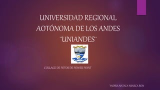 UNIVERSIDAD REGIONAL
AOTÓNOMA DE LOS ANDES
¨UNIANDES¨
COLLAGE DE FOTOS DE POWER POINT
YADIRA NATALY ABARCA RON
 