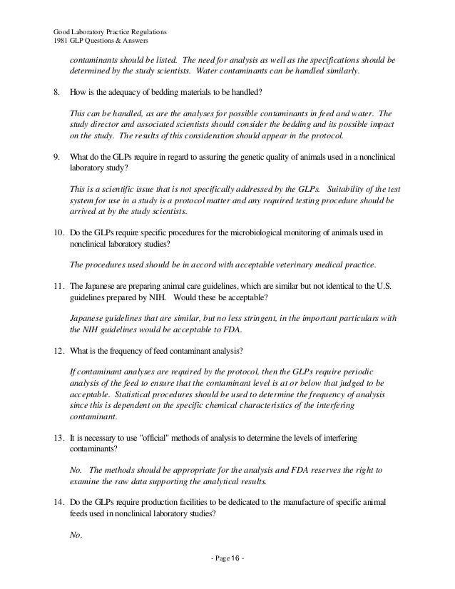 Good Laboratory Practices Questions and Answers