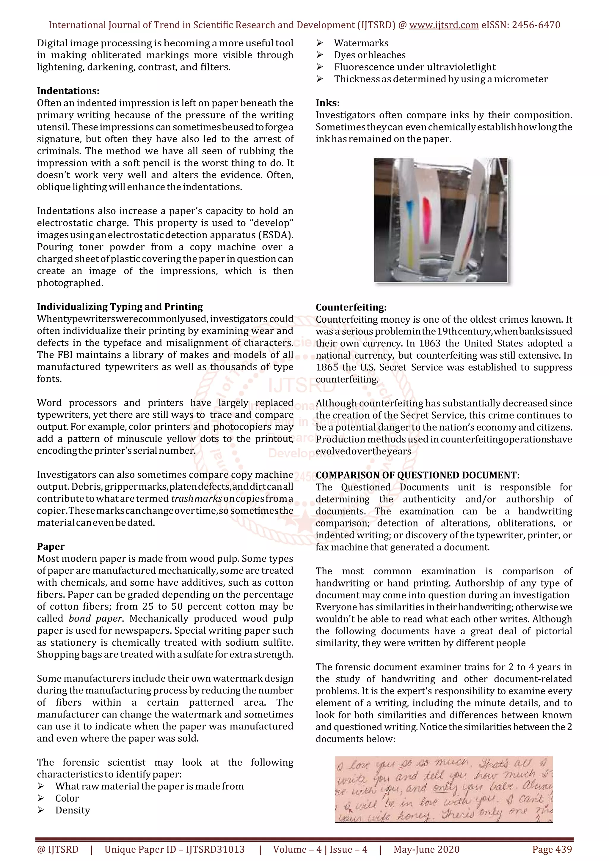 Medico Legal Importance of Questioned Documents in Crime Investigation