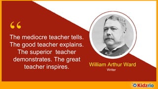 “The mediocre teacher tells.
The good teacher explains.
The superior teacher
demonstrates. The great
teacher inspires. William Arthur Ward
Writer
 