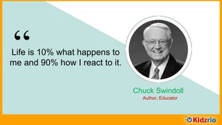 “Life is 10% what happens to
me and 90% how I react to it.
Chuck Swindoll
Author, Educator
 