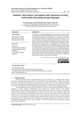 Students’ and teachers’ perceptions and experiences of using social ...