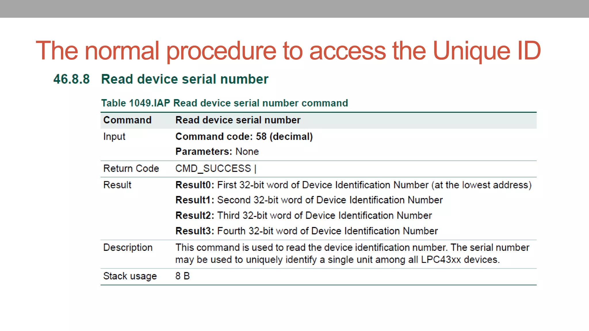 The normal procedure to access the Unique ID
 