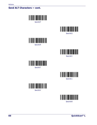 Actions
60 QuickScan® L
Send ALT Characters — cont.
Send Alt P
Send Alt Q
Send Alt R
Send Alt S
Send Alt T
Send Alt U
Send Alt V
Send Alt W
 
