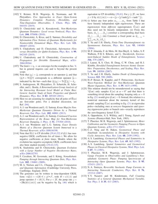 [102] V. Reimer, M. R. Wegewijs, K. Nestmann, and M.
Pletyukhov, Five Approaches to Exact Open-System
Dynamics: Complete Positivity, Divisibility, and
Time-Dependent Observables, J. Chem. Phys. 151,
044101 (2019).
[103] D. Chruściński and A. Kossakowski, Non-Markovian
Quantum Dynamics: Local versus Nonlocal, Phys. Rev.
Lett. 104, 070406 (2010).
[104] D. Chruściński, Á. Rivas, and E. Størmer, Divisibility and
Information Flow Notions of Quantum Markovianity for
Noninvertible Dynamical Maps, Phys. Rev. Lett. 121,
080407 (2018).
[105] S. Chakraborty and D. Chruściński, Information Flow
versus Divisibility for Qubit Evolution, Phys. Rev. A 99,
042105 (2019).
[106] U. Chakraborty and D. Chruściński, Construction of
Propagators for Divisible Dynamical Maps, arXiv:
2004.09264.
[107] The limit t − t0 → ∞ converges for the examples in Sec. V,
but in general requires care and is beyond the present
scope.
[108] Note that jgiÞ ¼ ĝi corresponds to an operator ĝi and that
ðḡij• ¼ Tr½ˆ
ḡ†
i • corresponds to a different operator ˆ
ḡi—
indicated by the bar—such that ðḡijgjÞ ¼ Tr½ˆ
ḡ†
i ĝj ¼ δij.
[109] S. Andergassen, M. Pletyukhov, D. Schuricht, H. Scho-
eller, and L. Borda, A Renormalization-Group Analysis of
the Interacting Resonant Level Model at Finite Bias:
Generic Analytic Study of Static Properties and Quench
Dynamics, Phys. Rev. B 83, 205103 (2011).
[110] Here we are assuming for simplicity that all poles of Π̂ðωÞ
are first-order poles. For a detailed discussion, see
Ref. [94].
[111] A. J. van Wonderen and L. G. Suttorp, Kraus Map for Non-
Markovian Quantum Dynamics Driven by a Thermal
Reservoir, Eur. Phys. Lett. 102, 60001 (2013).
[112] A. J. van Wonderen and L. G. Suttorp, Continued-Fraction
Representation of the Kraus Map for Non-Markovian
Reservoir Damping, J. Phys. A 51, 175304 (2018).
[113] A. J. van Wonderen and L. G. Suttorp, Exact Density
Matrix of a Discrete Quantum System Immersed in a
Thermal Reservoir, arXiv:1808.04198.
[114] Note that ΠðtÞ is CP divisible [39,41,52] if GðtÞ has non-
negative GKSL coefficients for all times t. We allow for
negative coefficients at finite times. Models where the
evolution has negative asymptotic GKSL coefficients have
also been studied recently [19,42,115].
[115] K. Siudzińska and D. Chruściński, Quantum Evolution
with a Large Number of Negative Decoherence Rates,
arXiv:2006.02793.
[116] F. Cavaliere, M. Governale, and J. König, Nonadiabatic
Pumping through Interacting Quantum Dots, Phys. Rev.
Lett. 103, 136801 (2009).
[117] M. A. Nielsen and I. L. Chuang, Quantum Computation
and Quantum Information (Cambridge University Press,
Cambridge, England, 2010).
[118] The generator can be written in time-dependent GKSL
form −iGðtÞ ¼ −i½H; • þ jJ • J†
, with H ¼ εj1ih1j and
jump operator J ¼ j0ih1j. For γ  2Γ, the jump rate j ¼
−2Re½_
πðtÞ=πðtÞ can be negative by Eq. (46) which is
equivalent to CP divisibility [39,41]. For γ ≥ 2Γ, we have
j  0 by _
πðtÞ=πðtÞ¼−iε−1
2γ þ1
2γ0
tanhð1
2γ0
tþtanh−1 γ
γ0Þ.
[119] (i) Select any four poles ωs1
; …; ωs4
from Table I that
have linearly independent right eigenvectors. These are
eigenvectors from different superoperators K̂ðω0
iÞ and
thus need not be linearly independent. (ii) From this
basis, jks1
Þ; …; jks4
Þ construct a corresponding dual basis
ðk̄s1
j; …; ðk̄s4
j. (iii) Construct a fixed point as Gs1…s4
¼
P4
i¼1 ωsi
jksi
Þðk̄si
j.
[120] T. Yu and J. H. Eberly, Finite-Time Disentanglement via
Spontaneous Emission, Phys. Rev. Lett. 93, 140404
(2004).
[121] M. P. Almeida, F. de Melo, M. Hor-Meyll, A. Salles, S. P.
Walborn, P. H. S. Ribeiro, and L. Davidovich, Environ-
ment-Induced Sudden Death of Entanglement, Science
316, 579 (2007).
[122] J. Laurat, K. S. Choi, H. Deng, C. W. Chou, and H. J.
Kimble, Heralded Entanglement between Atomic Ensem-
bles: Preparation, Decoherence, and Scaling, Phys. Rev.
Lett. 99, 180504 (2007).
[123] T. Yu and J. H. Eberly, Sudden Death of Entanglement,
Science 323, 598 (2009).
[124] H.-P. Breuer, B. Kappler, and F. Petruccione, Stochastic
Wave-Function Method for Non-Markovian Quantum
Master Equations, Phys. Rev. A 59, 1633 (1999).
[125] This relation should not be misunderstood as saying that
“Gð∞Þ only samples KðωÞ at ω ¼ 0” and that there is
something trivial about the sampling: keeping only ω ¼ 0
in Eq. (21) would give Gð∞Þ ¼ 0. Instead, this relation is a
nontrivial statement about the memory kernel of this
model: sampling K̂ðωÞ according to Eq. (21) at eigenvalue
poles—including ones at nonzero frequencies and ignor-
ing eigenvector poles or branch cuts—exactly reproduces
the zero-frequency kernel K̂ð0Þ.
[126] A. Oppenheim, A. S. Willsky, and I. Young, Signals and
Systems (Prentice-Hall, New York, 1983).
[127] T. Pluecker, M. R. Wegewijs, and J. Splettstoesser, Meter
Calibration and the Geometric Pumping Process in Open
Quantum Systems, arXiv:1711.10431.
[128] C. Z. Ning and H. Haken, Geometrical Phase and
Amplitude Accumulations in Dissipative Systems with
Cyclic Attractors, Phys. Rev. Lett. 68, 2109 (1992).
[129] A. S. Landsberg, Geometrical Phases and Symmetries in
Dissipative Systems, Phys. Rev. Lett. 69, 865 (1992).
[130] A. S. Landsberg, Spatial Symmetries and Geometrical
Phases in Classical Dissipative Systems, Mod. Phys. Lett.
B 07, 71 (1993).
[131] T. Pluecker, M. R. Wegewijs, and J. Splettstoesser,
Gauge Freedom in Observables and Landsberg’s Non-
adiabatic Geometric Phase: Pumping Spectroscopy of
Interacting Open Quantum Systems, Phys. Rev. B 95,
155431 (2017).
[132] N. A. Sinitsyn, Reversible Stochastic Pump Currents in
Interacting Nanoscale Conductors, Phys. Rev. B 76,
153314 (2007).
[133] Y. V. Nazarov and M. Kindermann, Full Counting
Statistics of a General Quantum Mechanical Variable,
Eur. Phys. J. B 35, 413 (2003).
HOW QUANTUM EVOLUTION WITH MEMORY IS GENERATED IN … PHYS. REV. X 11, 021041 (2021)
021041-21
 