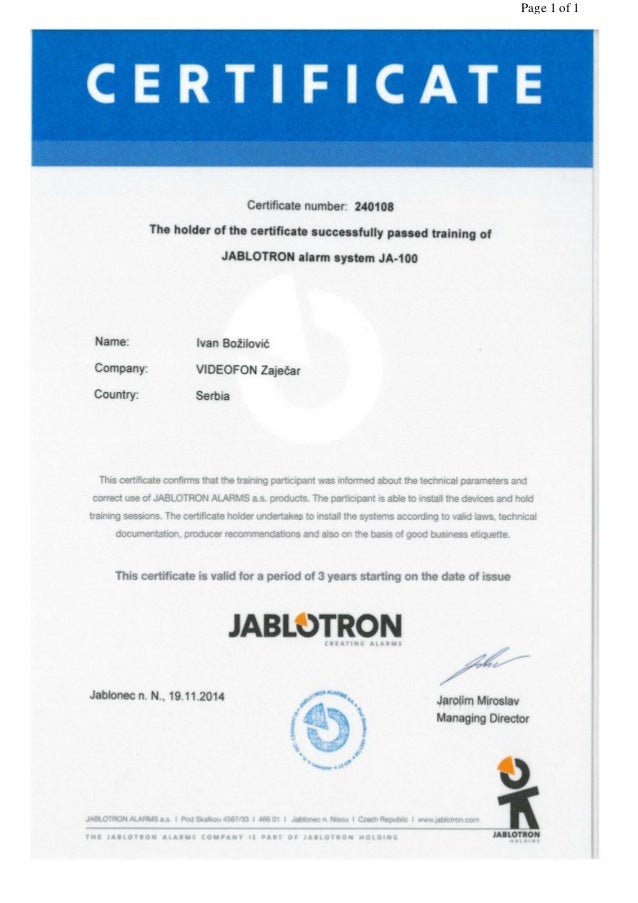 3.Ivan Alarm Jablotron Certificate PDF