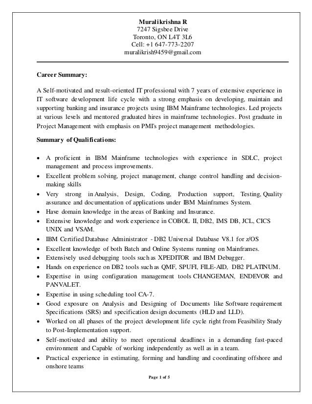 mainframe resume