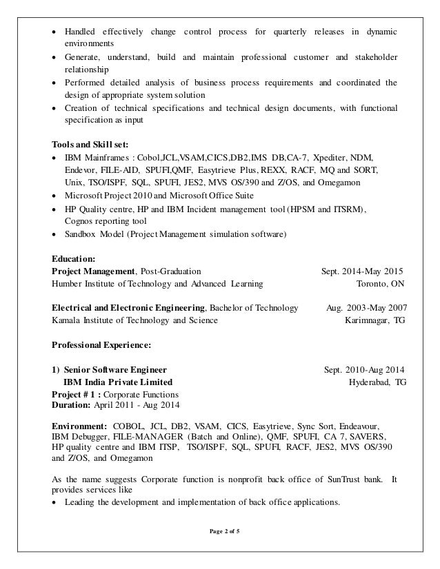 mainframe resume sample