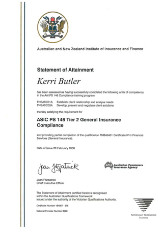 ANZIIF Certificate - Tier 2 PS146