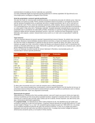 restricţionate la circulaţia pe drumuri naţionale sau autostrăzi.
Voi trata problemele legate de remorcile apicole pavilionare în ordinea capitolelor din fişa tehnică ce se
întocmeşte pentru omologare la Registrul Auto Român.
Actul de proprietate a remorcii apicole pavilionare
De cele mai multe ori, remorca este construită artizanal, din elemente procurate din diferite surse. Cele mai
importante sunt şasiul şi punţile. Pentru acestea proprietarul trebuie să posede un act legal de procurare
(act de vânzare-cumpărare de la un particular sau de la o unitate economică), dar în nici un caz de la un
depozit de fier vechi. Pentru restul de materiale (scândură, profile metalice, lămpi şi cabluri electrice etc.),
vor fi prezentate bonuri sau facturi de provenienţă. Cu toate aceste facturi şi bonuri apicultorul se prezintă la
un notar public în faţa căruia dă o "Declaraţie notarială". Această declaraţie notarială devine unicul act de
proprietate luat în considerare de către RAR şi Poliţie. Declaraţia va cuprinde pe lângă elementele de ordin
notarial şi datele tehnice necesare identificării remorcii, care sunt: numărul de stupi transportaţi, anul de
fabricaţie, seria saşiului, culoare. Subsemnatul lucrez curent cu un notar care s-a specializat în astfel de
declaraţii.
Tipul remorcii
Cel mai important element al remorcii apicole îl reprezintă tipul remorcii folosite. Se preferă doar remorcile
cu peridoc deoarece manevrabilitatea acestora faţă de remorcile cu trapez de direcţie este mult mai mare.
De cele mai multe ori deplasarea în pastoral se face pe drumuri înguste de câmp, prin păduri, sau se fac
manevre pe spaţii mici unde, remorcile cu trapez de direcţie sunt supuse la eforturi mari în mecanismul de
direcţie cu frecvente deformări sau ruperi. Remorcile cu peridoc pot fi agricole sau cu tracţiune auto, cele din
prima categorie fiind de regulă mai joase.
Pentru cei interesaţi vă prezint tipurile de remorci fabricate în România, recomandate pentru a fi
transformate în remorci apicole pavilionare:
Model Tip Masă proprie/
Masă totală
Producător
2RCP-06 Rem.cisternă 3000/9000 Rep.Reghin
2 R 5 A Utilit.camion 2150/7150 IMUM Medgidia
2RB 5 A Basculabilă 2225/7225 IMUM Medgidia
7 RBA Basculabilă 3225/10225 IMUM Medgidia
2 RFI -06 Izotermă 3800/9800 Metal Car Sibiu
2 RFM -06 Furgon 3400/9400 Metal Car Sibiu
2 RBB 6,3 Basculabilă 3300/9600 Metal Car Sibiu
RM 5 Basculabilă 2500/7000 IM Mârşa
RM 7 Basculabilă 2025/7025 IM Mârşa
2 RPF 7 Utilit.camion 2400/9400 IM Mârşa
RM10 Basculabilă 1700/6700 IM Mârşa
RM-13/2 Basculabilă 3670/12000 IM Mârşa
RM-15 Utilit.camion 3100/11600 IM Mârşa
În afara celor enumerate mai sunt o serie de variante care nu diferă substanţial.
În cazul în care cineva doreşte să-şi construiască o remorcă apicolă folosind unul din tipurile de mai sus, la
procurarea remorcii trebuie să fie atent la starea tehnică a şasiului, punţilor şi a peridocului care nu trebuie
să prezinte deformări, ruperi sau degradare accentuată.
Dimensiunile de gabarit
Măsurătorile pe o direcţie se fac între punctele extreme, care pot fi capul unui şurub, limita unui reper etc.,
remorca încadrându-se între două planuri paralele teoretice, tangente la reperele extreme. De aceea este
necesar să nu iasă din plan anumite valori (clanţa uşii de la cabină, diverse aripioare, sau alte forme) care
dau o dimensiune deformată a gabaritului.
Lungimea totală - se măsoară de la vârful cuplei proţapului la cel. mai depărtat punct din spate care
formează în acest fel un plan de fund teoretic. Lungimea maximă admisă de normele RAR este de 10 metri
şi este notată în Planşa 1 cu „L max". Din această lungime proţapul ocupă cam 1800-2200 mm. Un proţap
scurt amplifică mişcările de şerpuire dar este mai prompt la manevre, în timp ce un proţap lung oferă o
deplasare mai bună dar este ceva mai dificil la manevre dar, în acelaşi timp suntem obligaţi să reducem
dimensiunea caroseriei pentru a ne încadra în limita maximă.
 