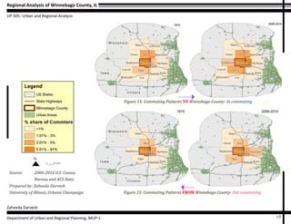Regional Analysis of Winnebago County, IL
UP 505- Urban and Regional Analysis
Zaheeda Darvesh
Department of Urban and Regional Planning, MUP-1 15
Source: 2006-2010 U.S. Census
Bureau and ACS Data
Prepared by: Zaheeda Darvesh
University of Illinois, Urbana Champaign
Figure 14: Commuting Patterns TO Winnebago County- In commuting
Figure 15: Commuting Patterns FROM Winnebago County- Out commuting
N
0 20 miles
 