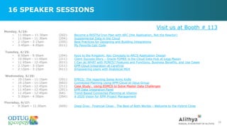 16 SPEAKER SESSIONS
28
Visit us at Booth # 113
Monday, 6/24:
• 11:00am – 11:30am (202): Become a RESTful Iron Man with ARC (the Application, Not the Reactor)
• 11:00am - 11:30am (204): Supplemental Data in the Cloud
• 2:15pm - 3:15pm (205): Best Practices for Designing and Building Integrations
• 3:45pm - 4:45pm (611): My Favorite Calc Code
Tuesday, 6/25:
• 8:50am - 9:50am (204): Keys to the Kingdom: Key Concepts to ARCS Application Design
• 10:00am - 11:00am (211): Client Success Story - Oracle FDMEE is the Cloud Data Hub at Legg Mason
• 11:45am - 12:45pm (611): I Can do WHAT with PCMCS? Features and Functions, Business Benefits, and Use Cases
• 2:15pm - 3:15pm (211): EPM Cloud Integration at CareFirst
• 2:15pm - 3:15pm (611): Empowering Users with Analytical MDX
Wednesday, 6/26:
• 10:15am - 11:15am (201): EPRCS: The reporting Swiss Army Knife
• 10:15am - 11:15am (602): Connected Planning Using EPM Cloud at Opus Group
• 11:45am - 12:45pm (211): Case Study: Using EDMCS to Solve Master Data Challenges
• 11:45am - 12:45pm (201): EPM Data Integration Panel
• 11:45am - 12:45pm (6A): Trend-Based Connected Planning at Vitamix
• 3:30pm - 4:30pm (204): A 2020 Vision for EPM Project Management
Thursday, 6/27:
• 9:30am – 11:00am (609): Deep Dive: Financial Close: The Best of Both Worlds - Welcome to the Hybrid Close
 