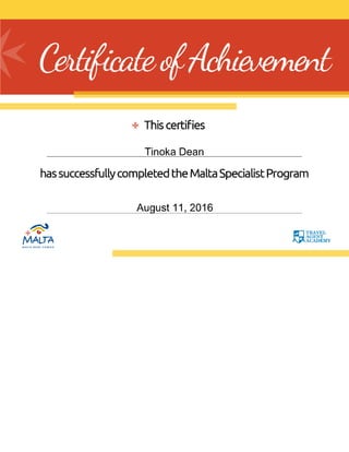 Malta Specialist Program - View Certificate