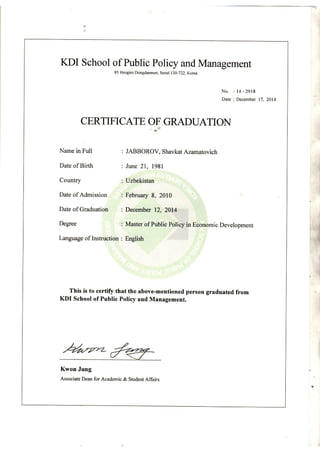 KDI School Certificate of Graduation