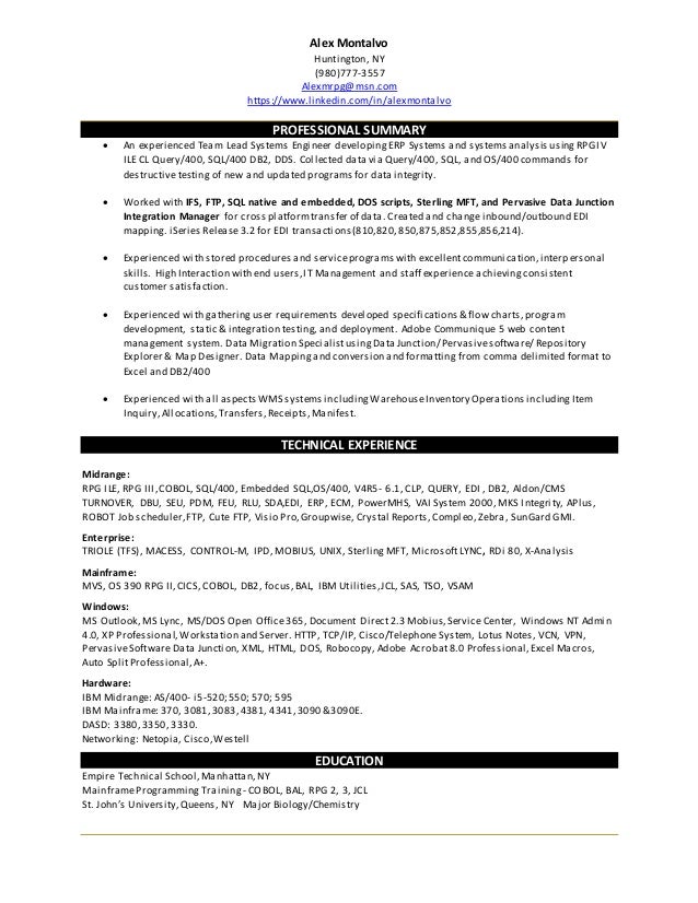 as400 resume samples
