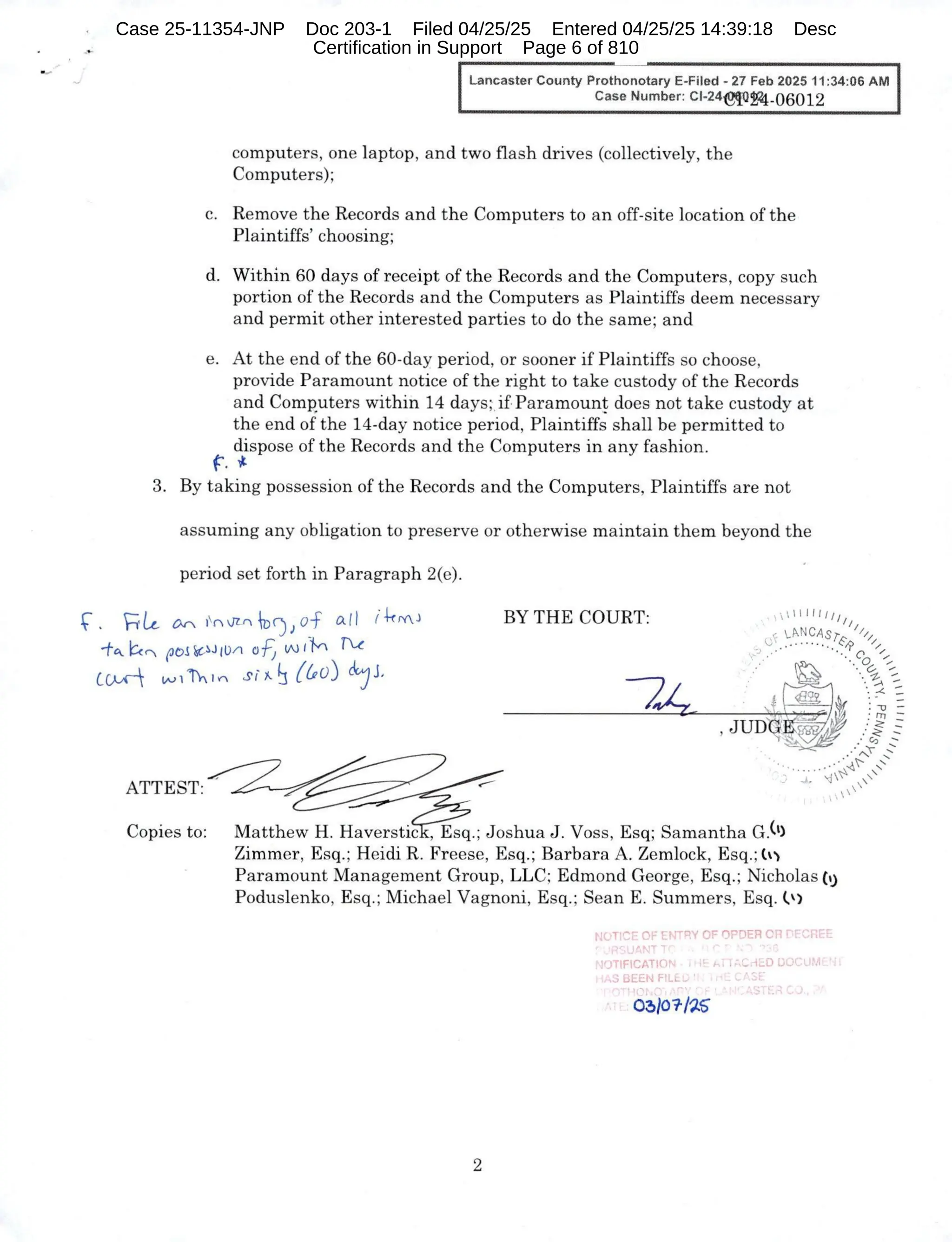 Case 25-11354-JNP Doc 203-1 Filed 04/25/25 Entered 04/25/25 14:39:18 Desc
Certification in Support Page 6 of 810
 