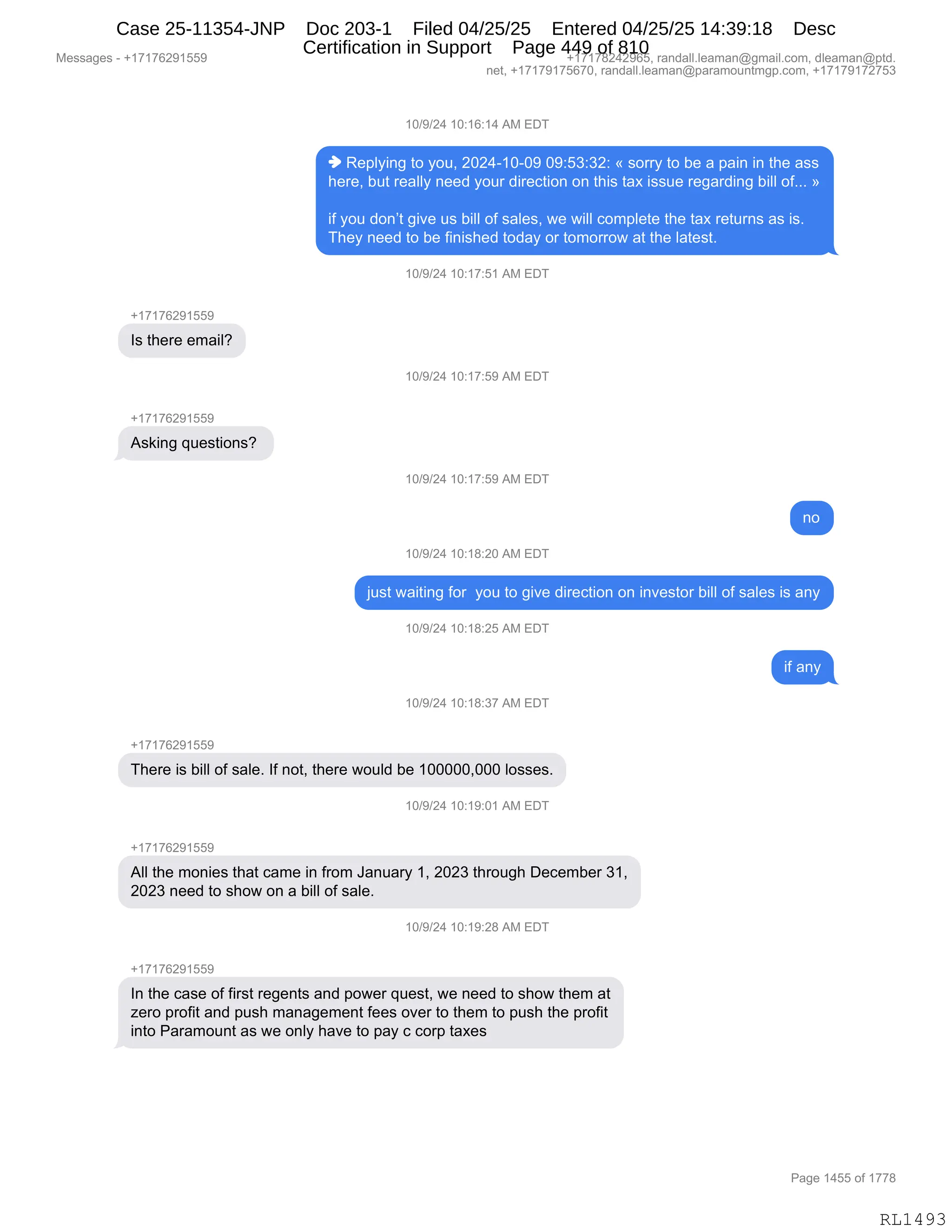 Daryl Heller Bankruptcy Court Filing (text messages and transcripts)