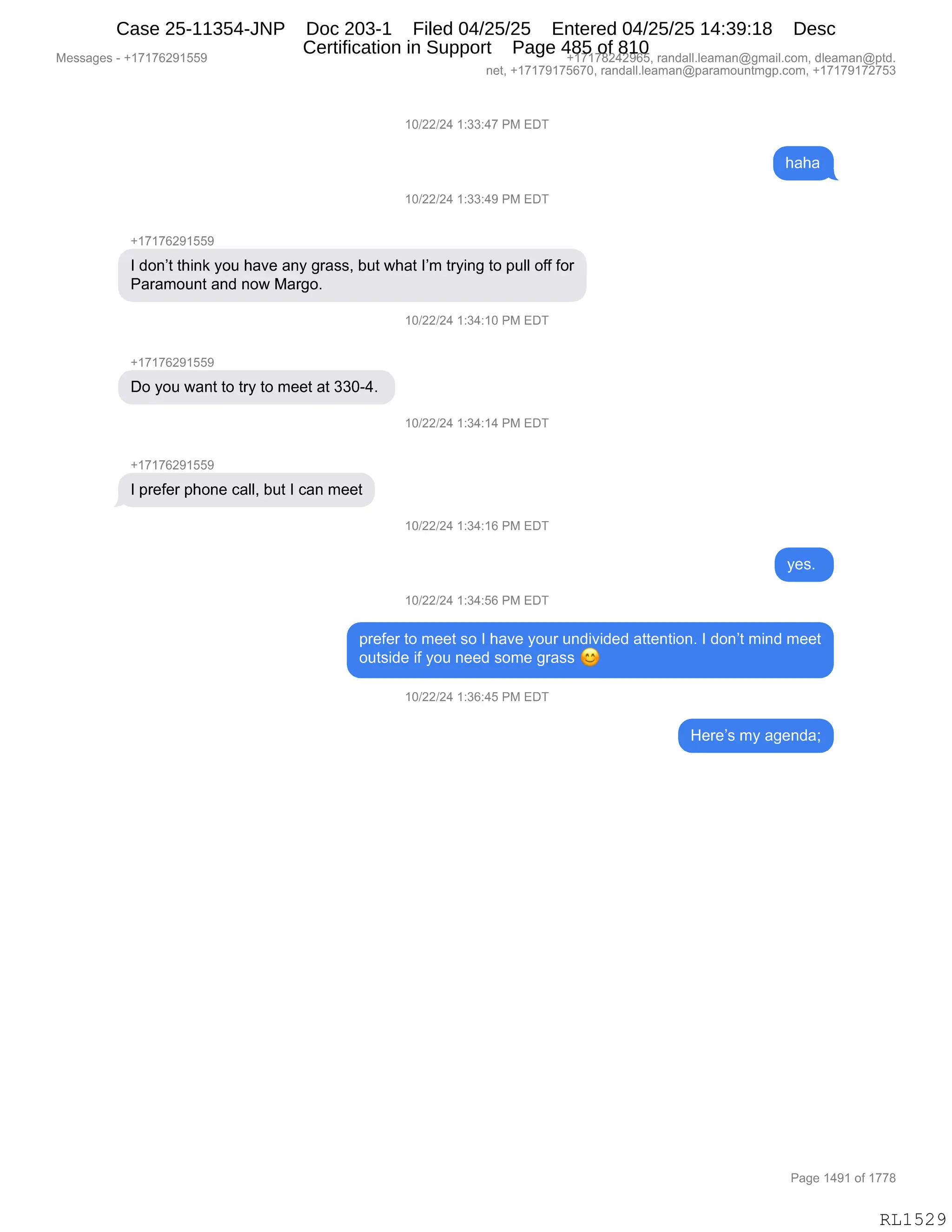 Daryl Heller Bankruptcy Court Filing (text messages and transcripts)