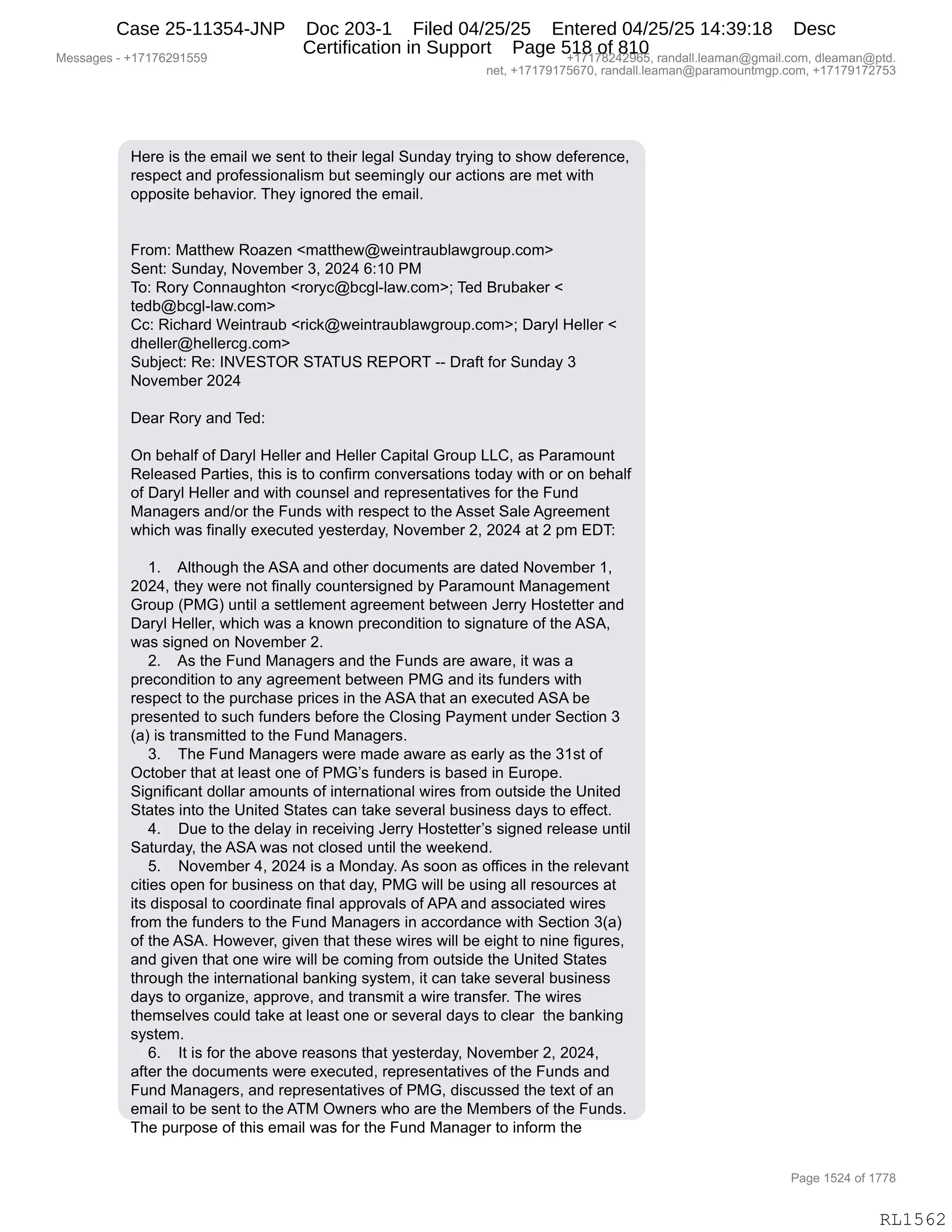 Daryl Heller Bankruptcy Court Filing (text messages and transcripts)