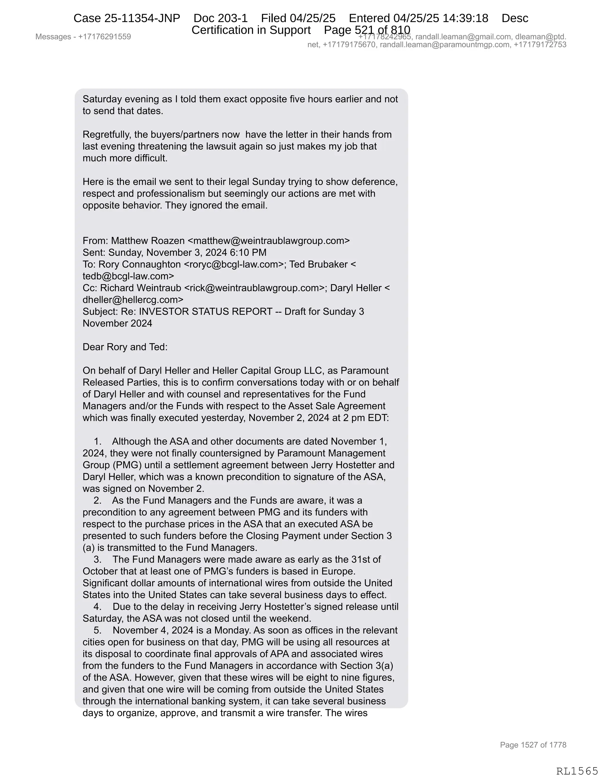 Daryl Heller Bankruptcy Court Filing (text messages and transcripts)