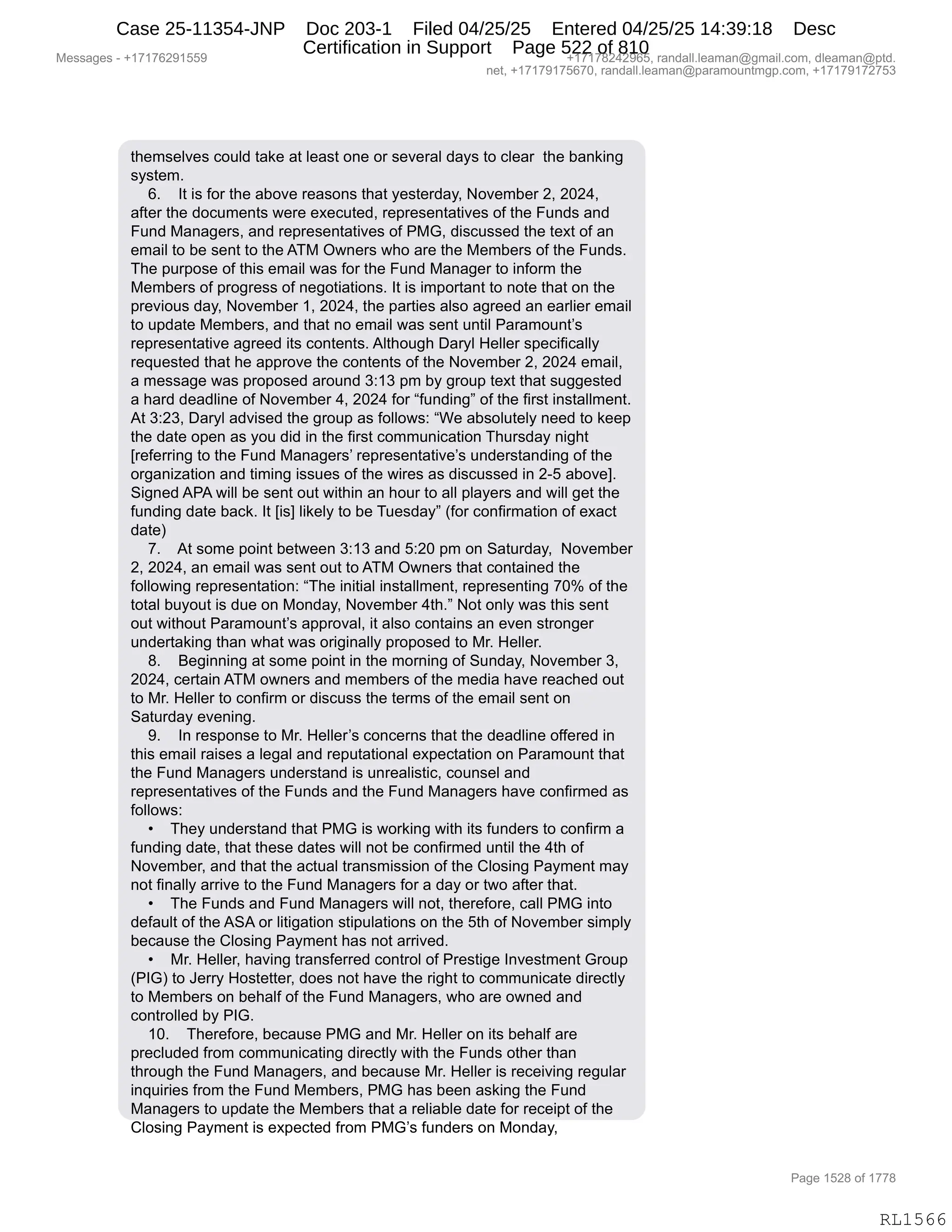 Daryl Heller Bankruptcy Court Filing (text messages and transcripts)