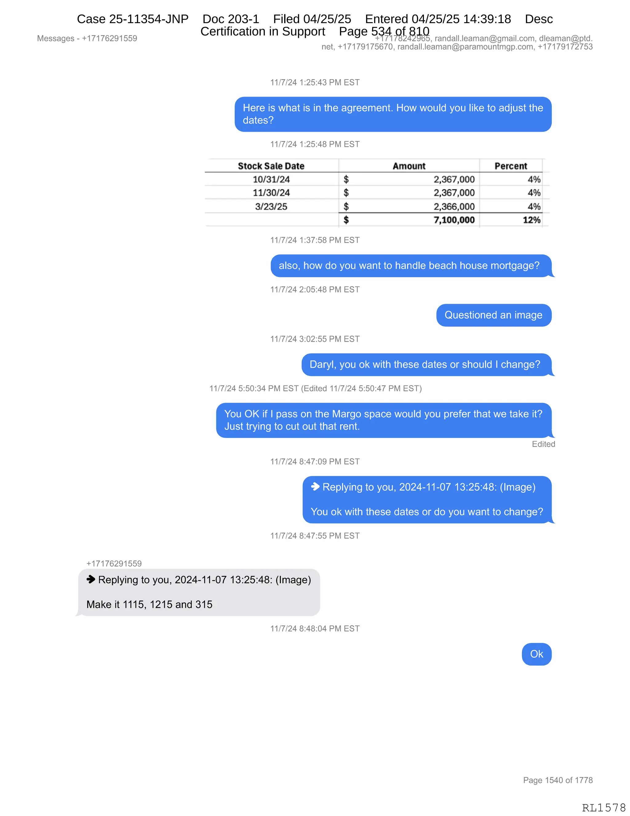 Daryl Heller Bankruptcy Court Filing (text messages and transcripts)