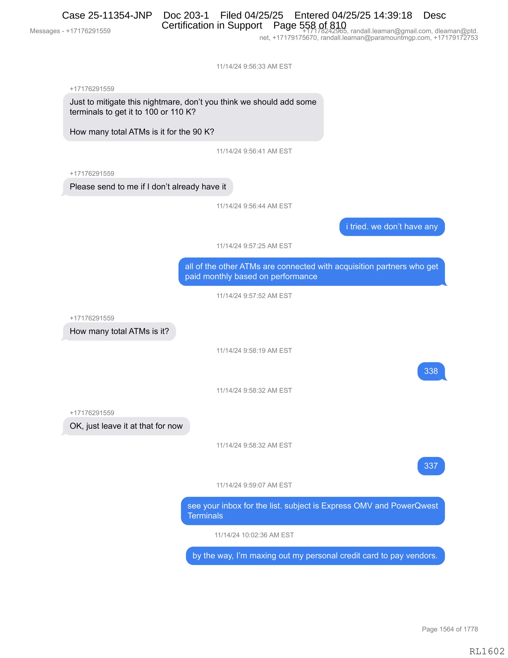 Daryl Heller Bankruptcy Court Filing (text messages and transcripts)