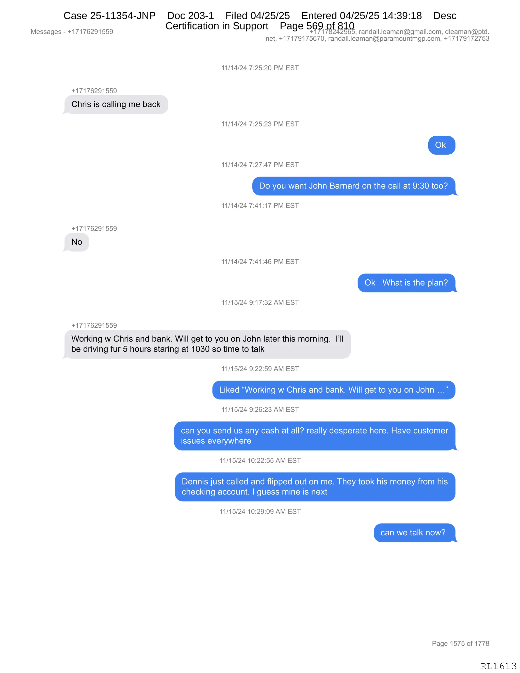 Daryl Heller Bankruptcy Court Filing (text messages and transcripts)