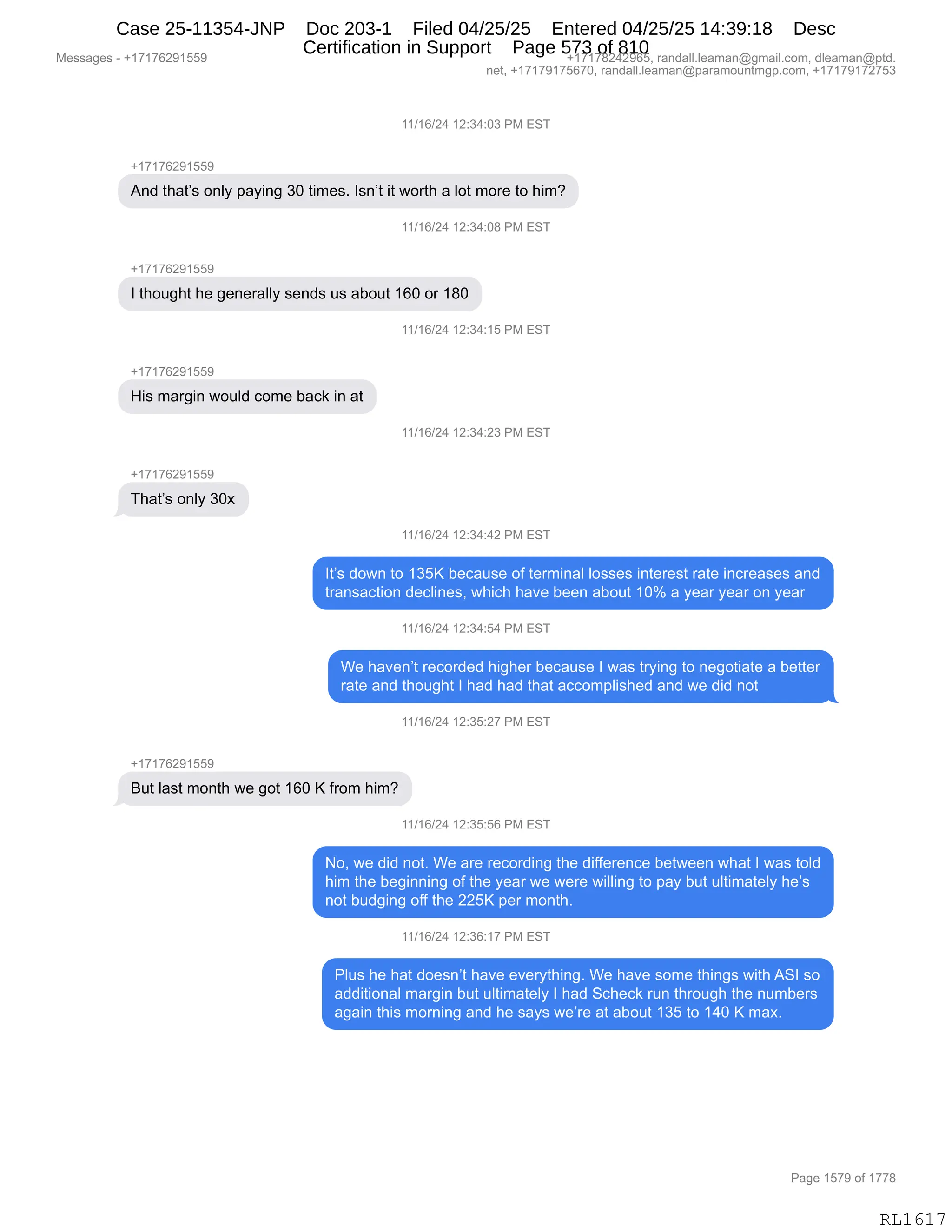 Daryl Heller Bankruptcy Court Filing (text messages and transcripts)