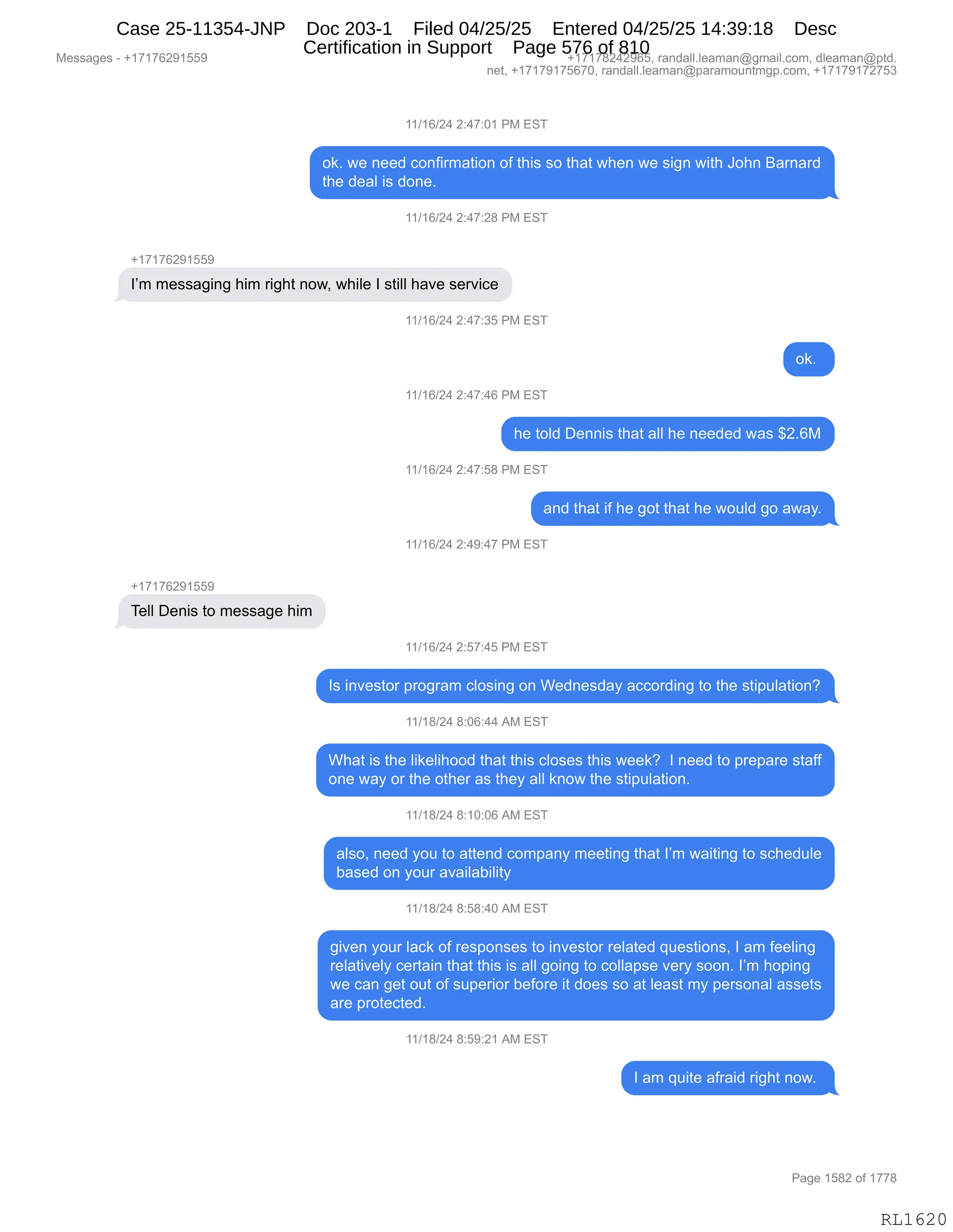 Daryl Heller Bankruptcy Court Filing (text messages and transcripts)