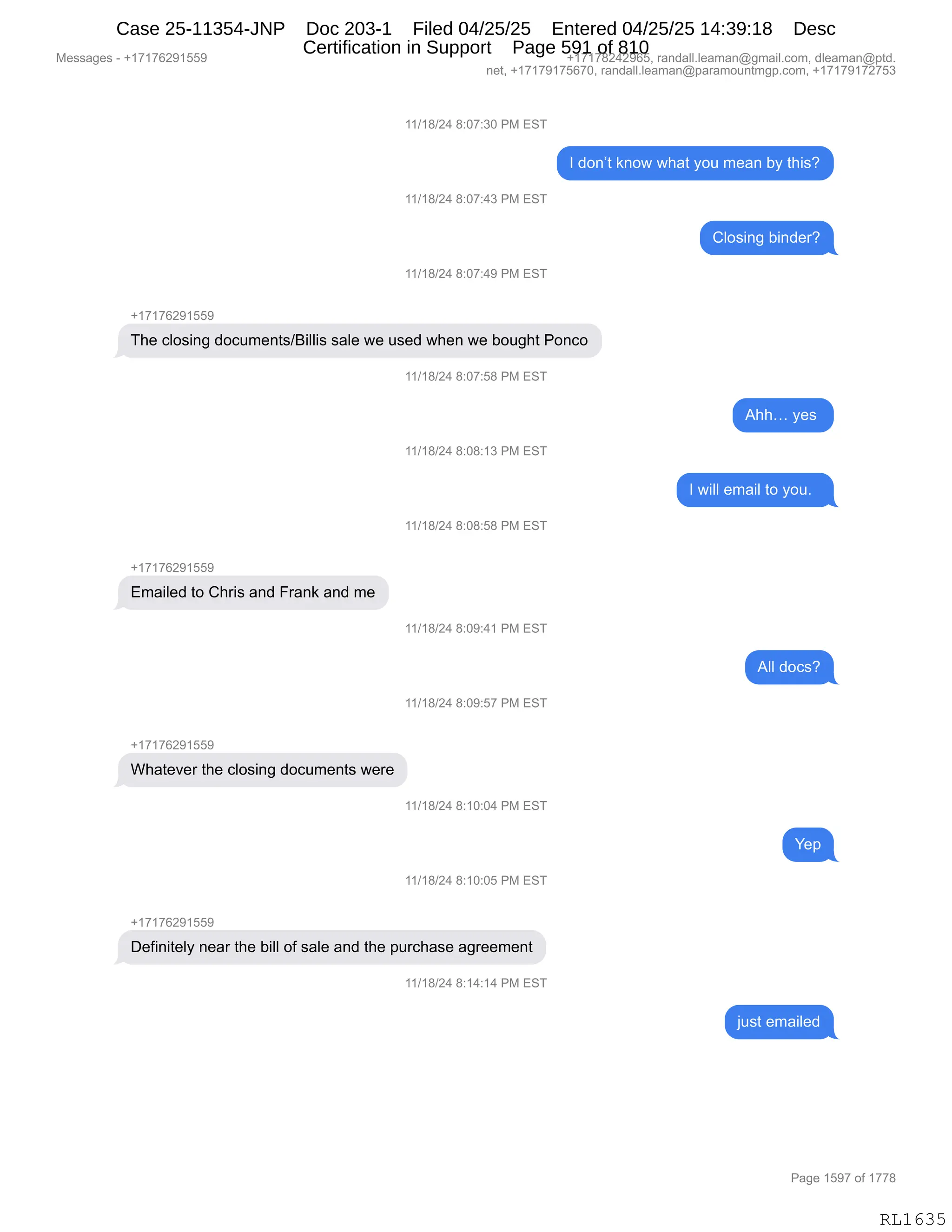 Daryl Heller Bankruptcy Court Filing (text messages and transcripts)