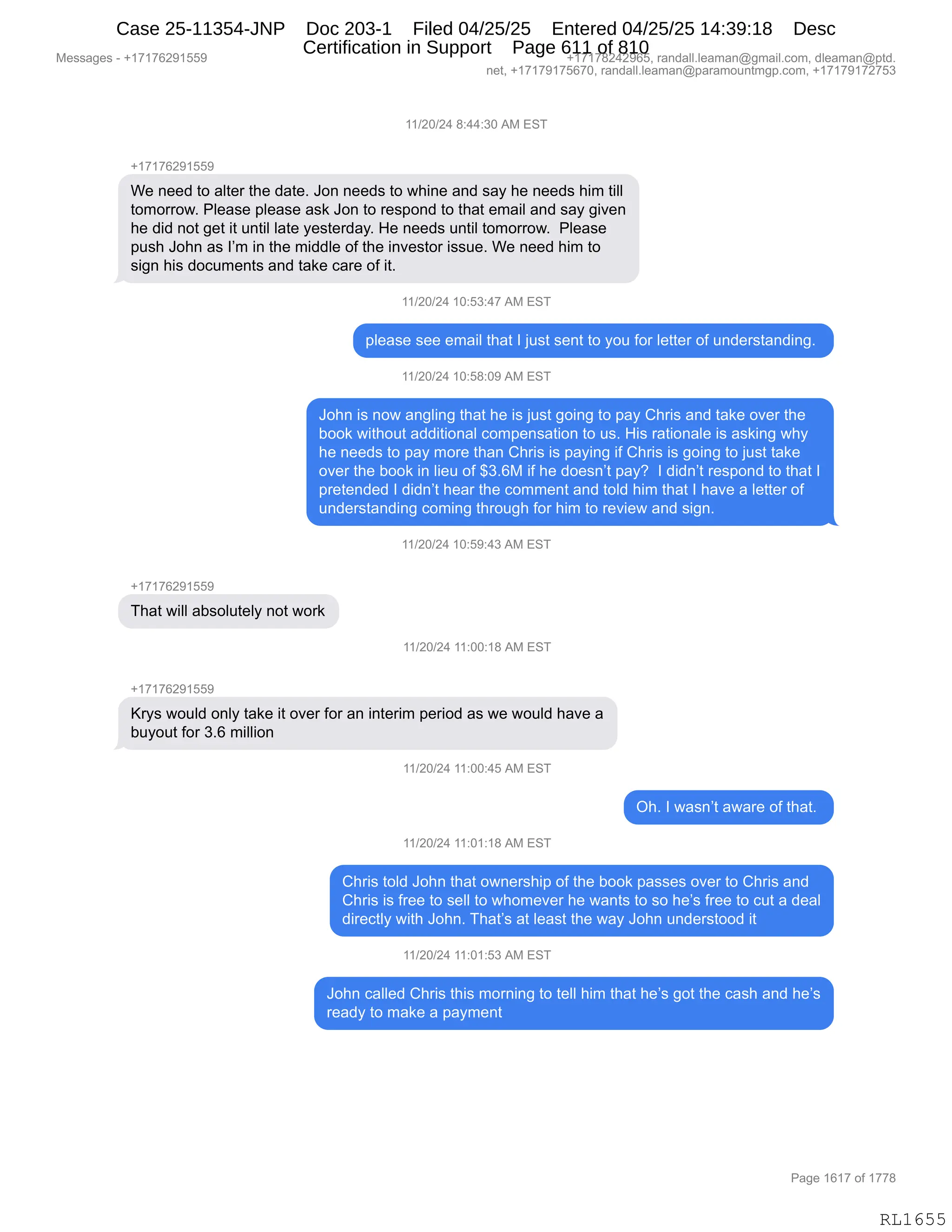 Daryl Heller Bankruptcy Court Filing (text messages and transcripts)