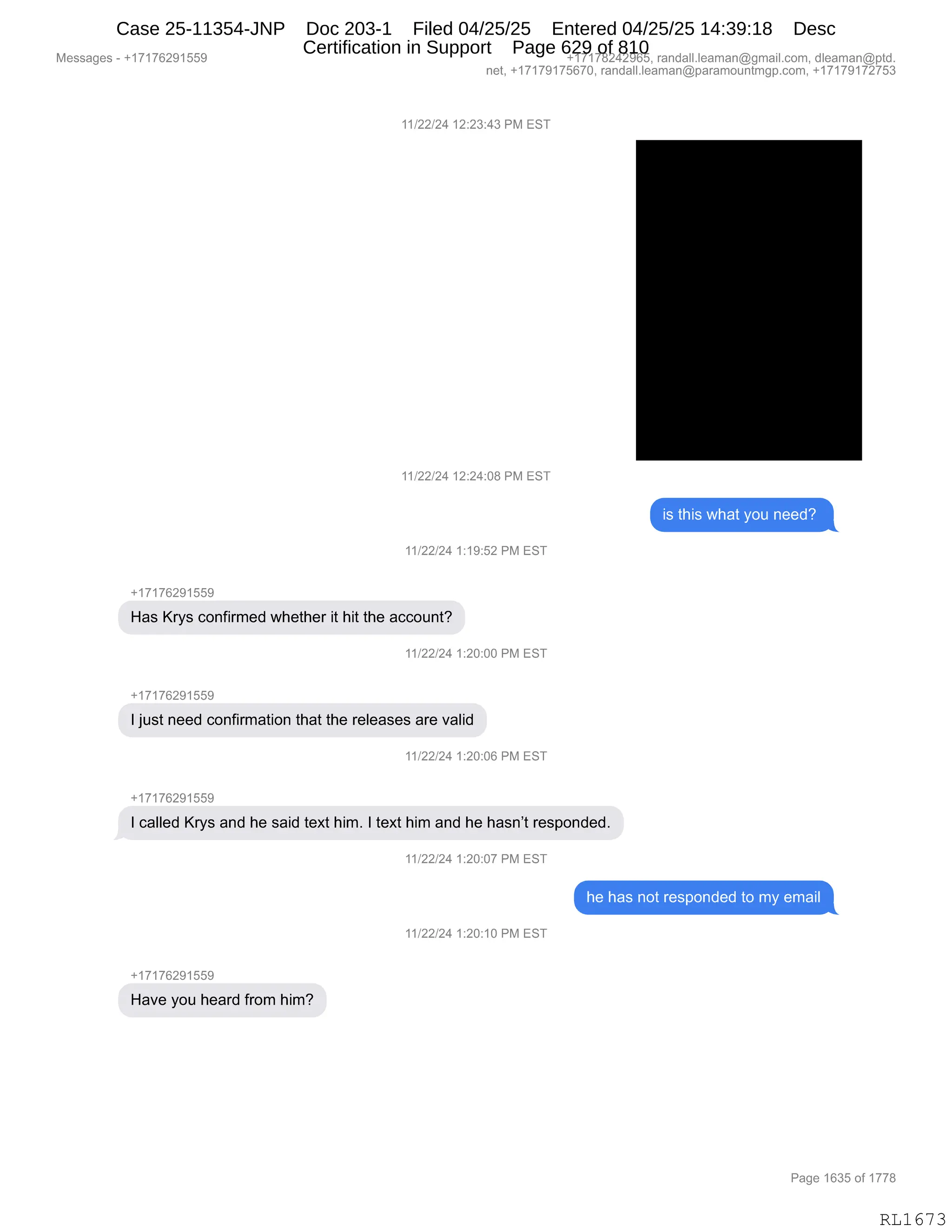 Daryl Heller Bankruptcy Court Filing (text messages and transcripts)