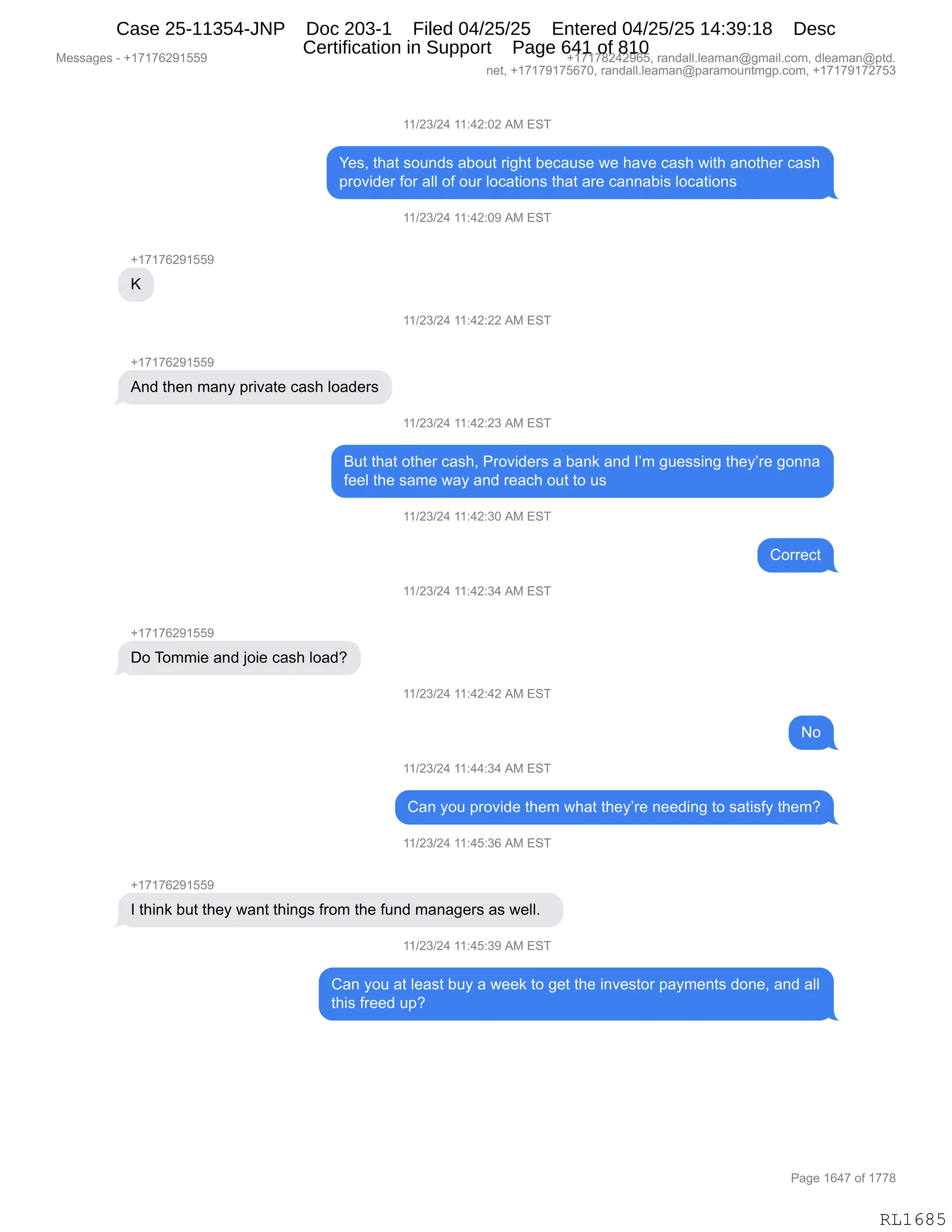 Daryl Heller Bankruptcy Court Filing (text messages and transcripts)