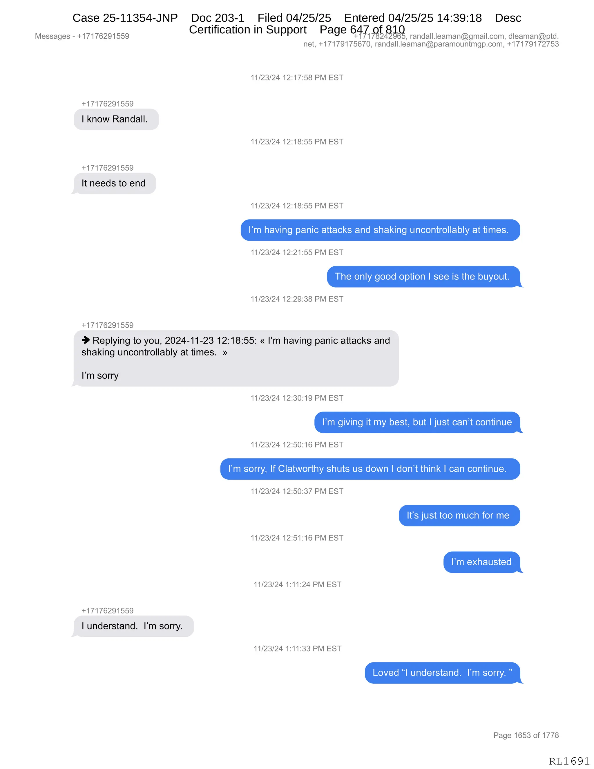 Daryl Heller Bankruptcy Court Filing (text messages and transcripts)