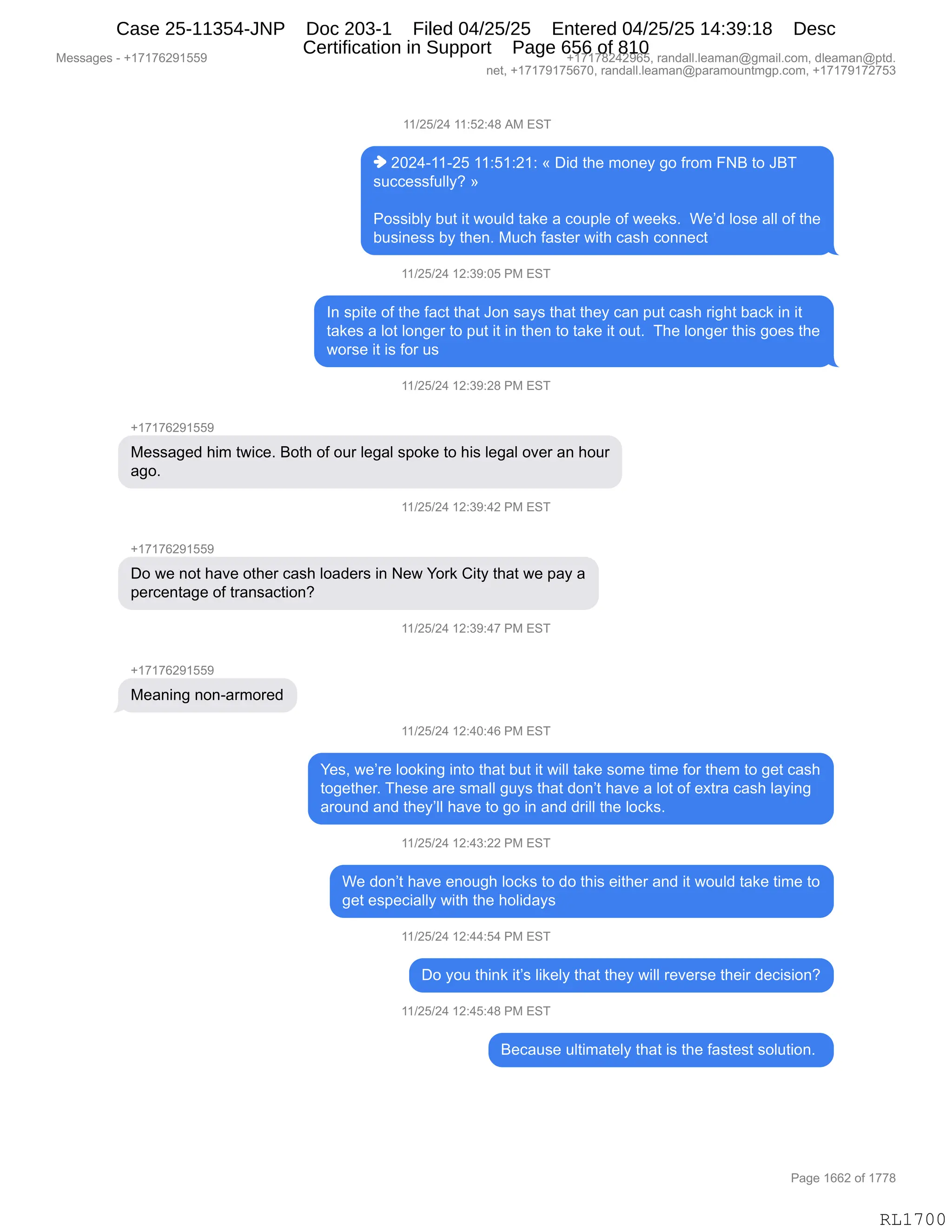 Daryl Heller Bankruptcy Court Filing (text messages and transcripts)