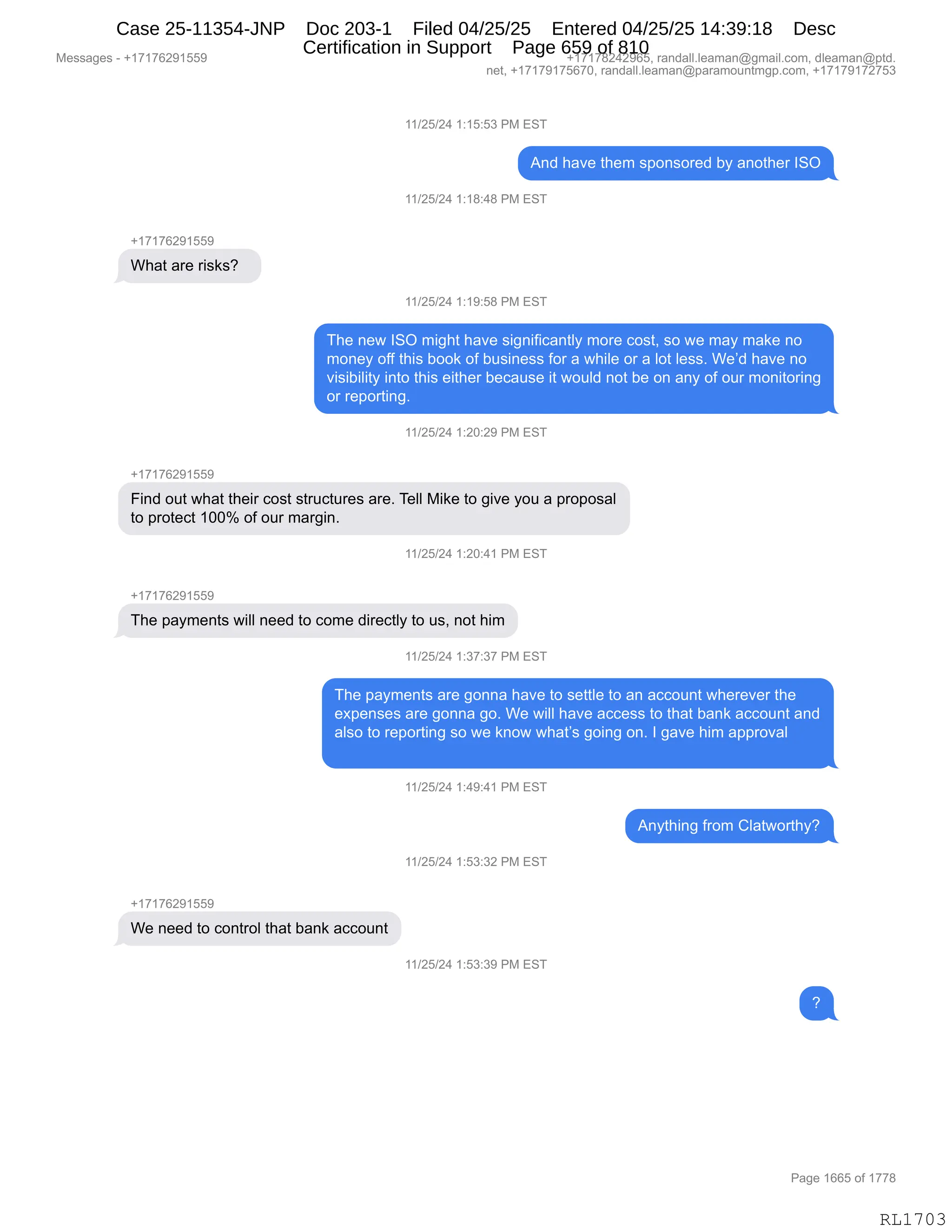 Daryl Heller Bankruptcy Court Filing (text messages and transcripts)