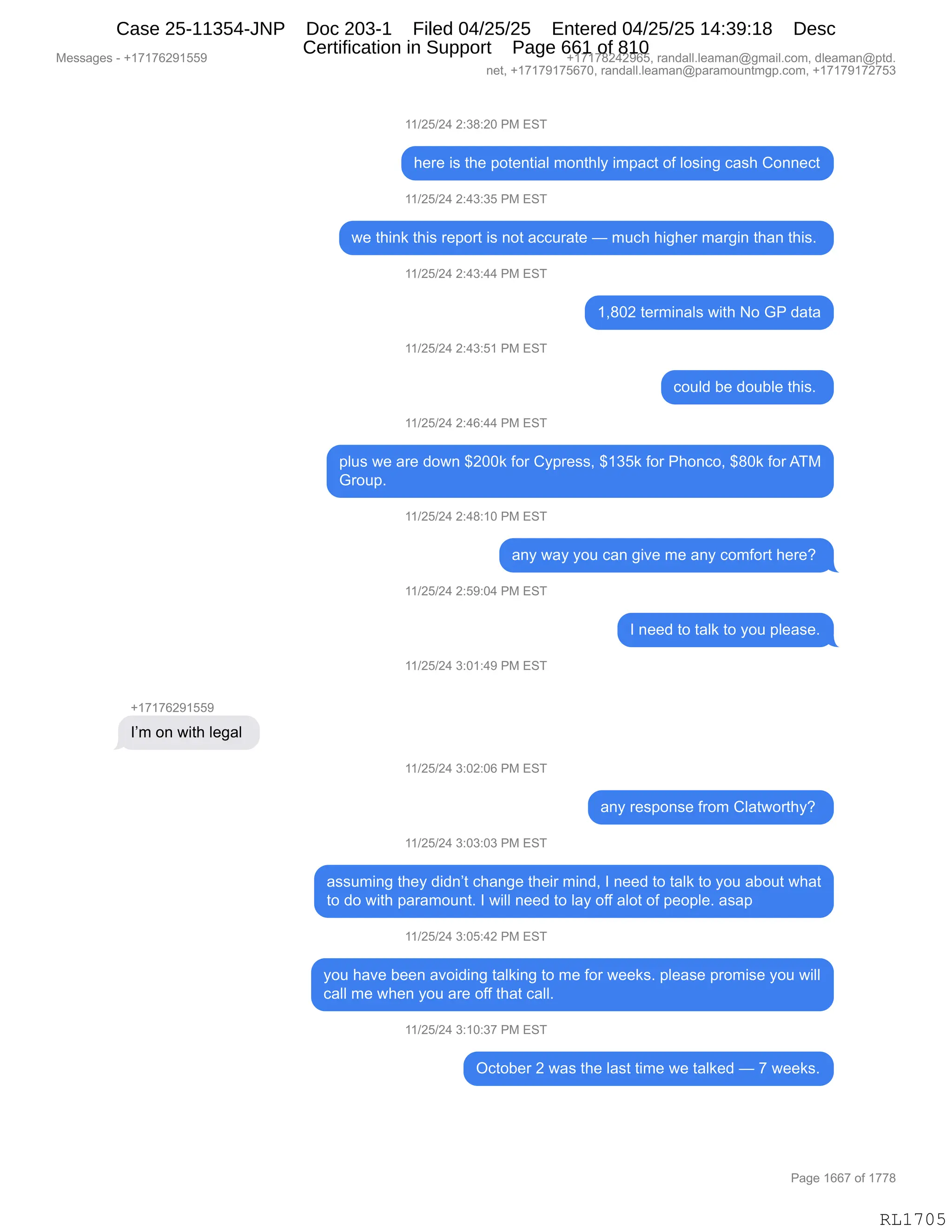 Daryl Heller Bankruptcy Court Filing (text messages and transcripts)