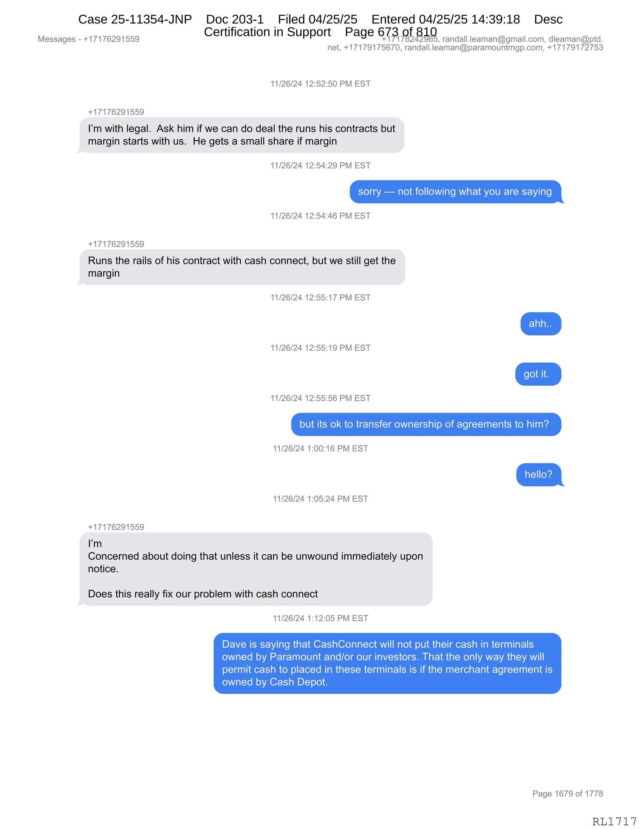 Daryl Heller Bankruptcy Court Filing (text messages and transcripts)