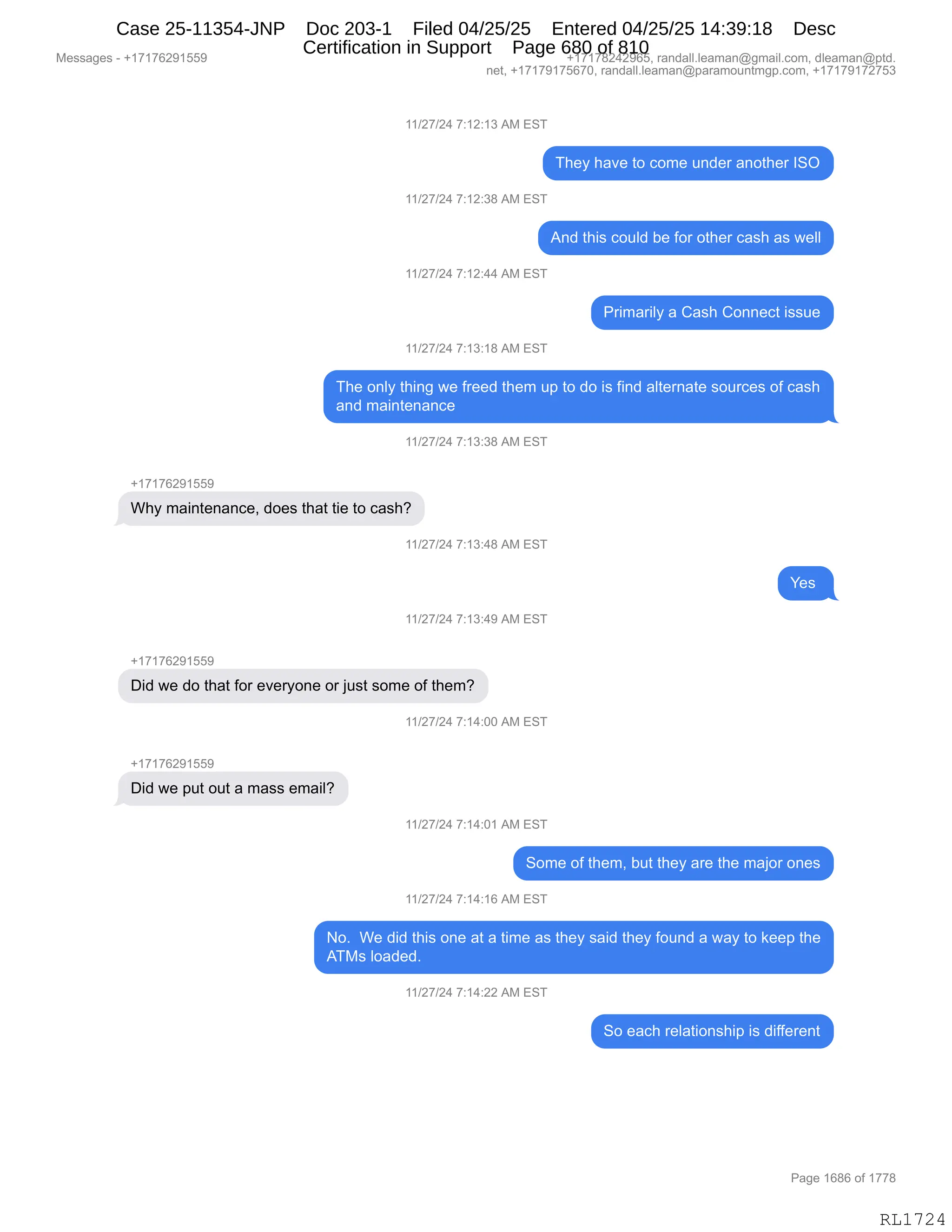 Daryl Heller Bankruptcy Court Filing (text messages and transcripts)