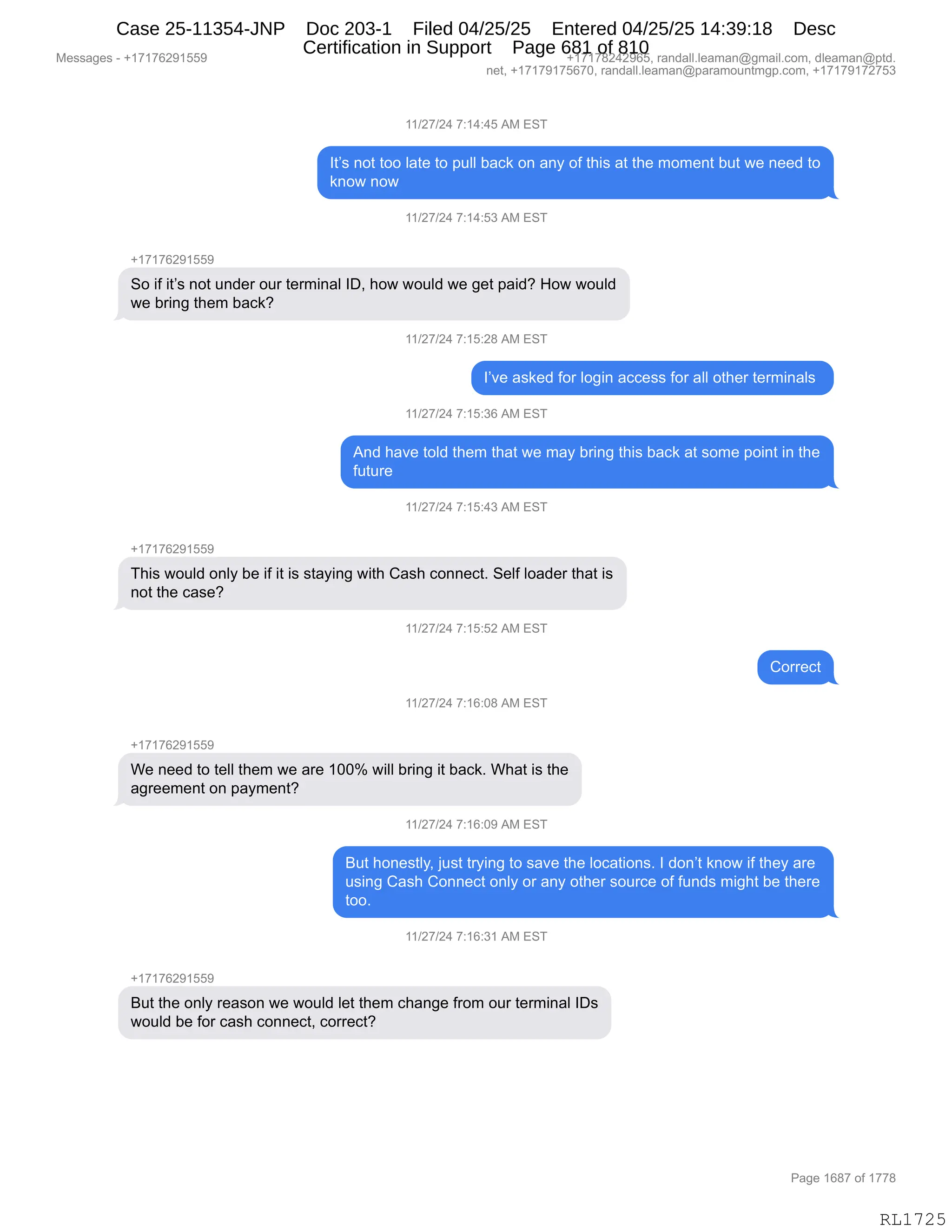 Daryl Heller Bankruptcy Court Filing (text messages and transcripts)