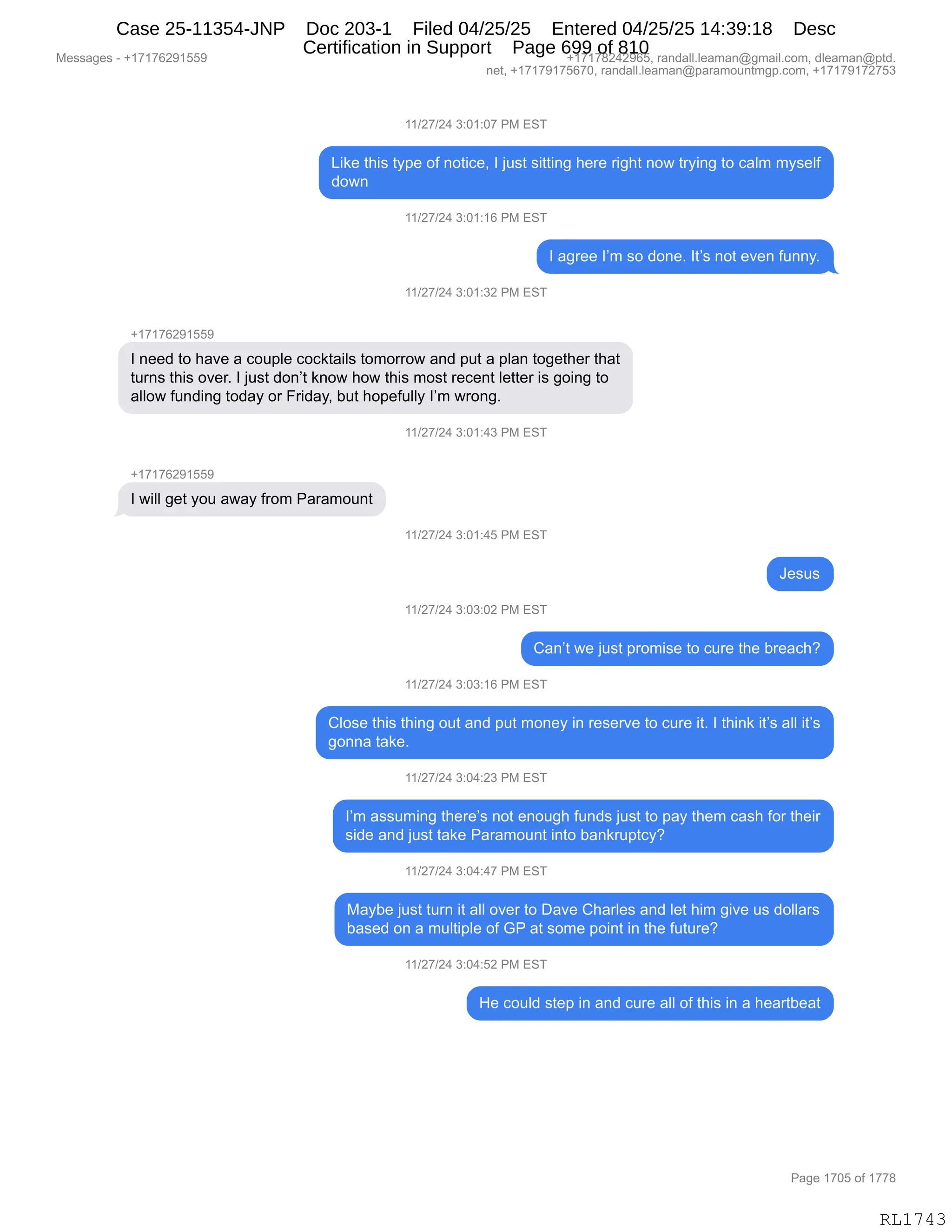 Daryl Heller Bankruptcy Court Filing (text messages and transcripts)