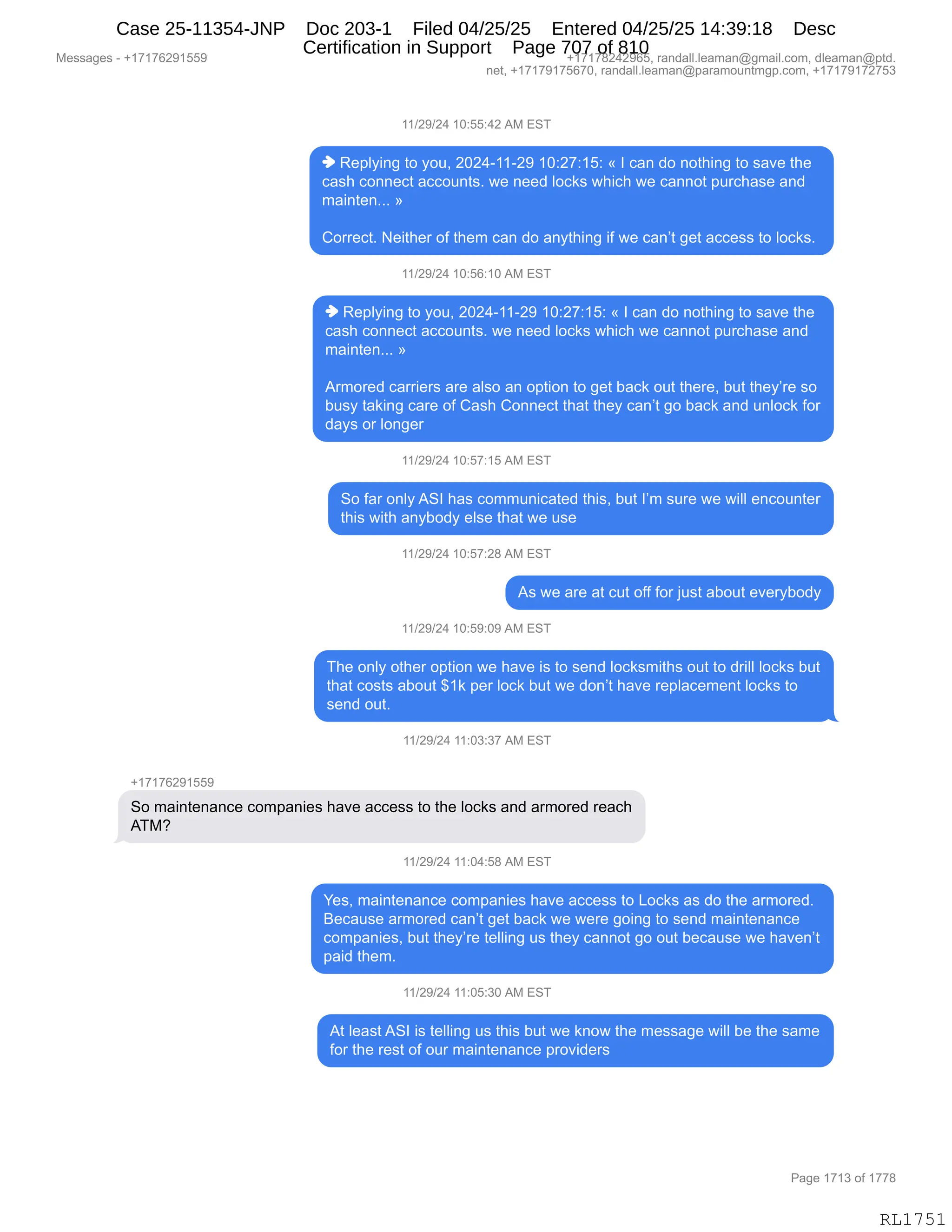 Daryl Heller Bankruptcy Court Filing (text messages and transcripts)