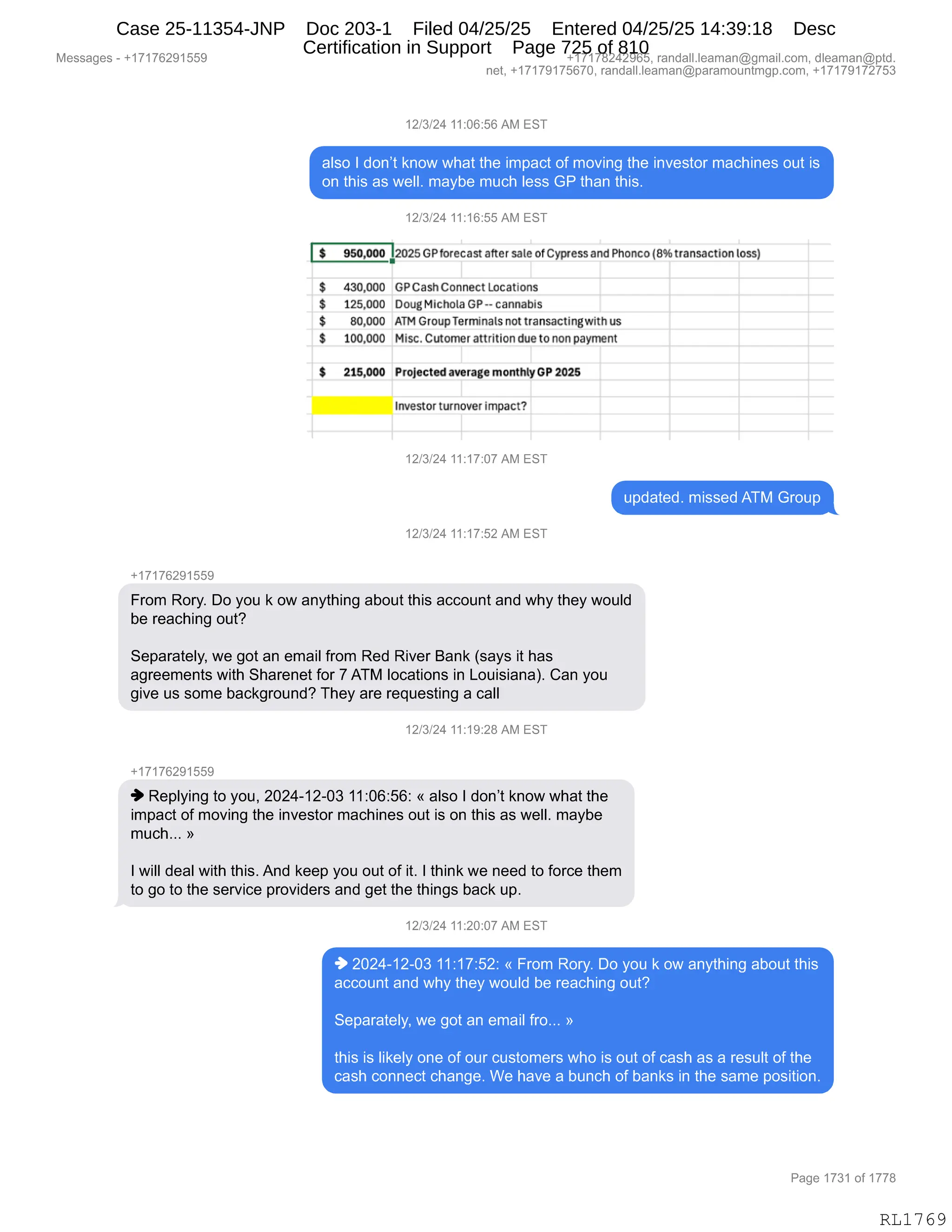 Daryl Heller Bankruptcy Court Filing (text messages and transcripts)