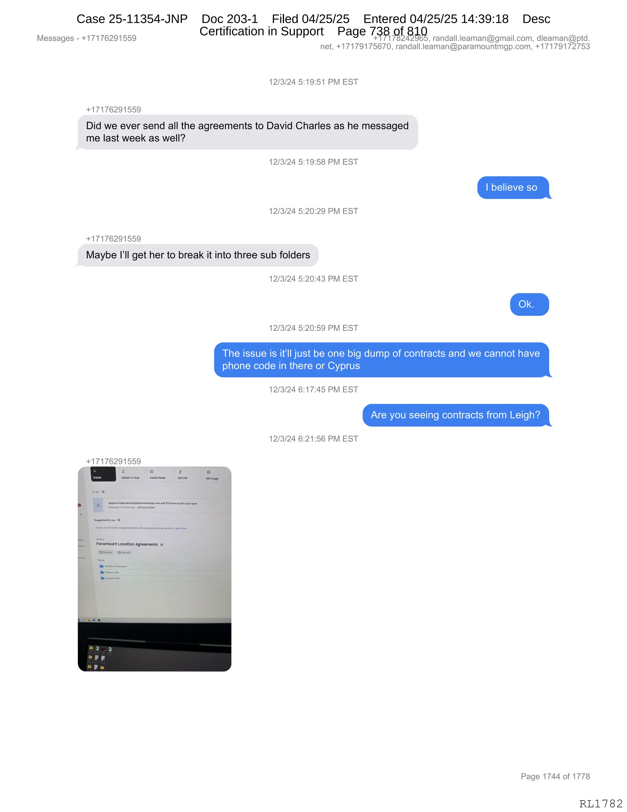 Daryl Heller Bankruptcy Court Filing (text messages and transcripts)