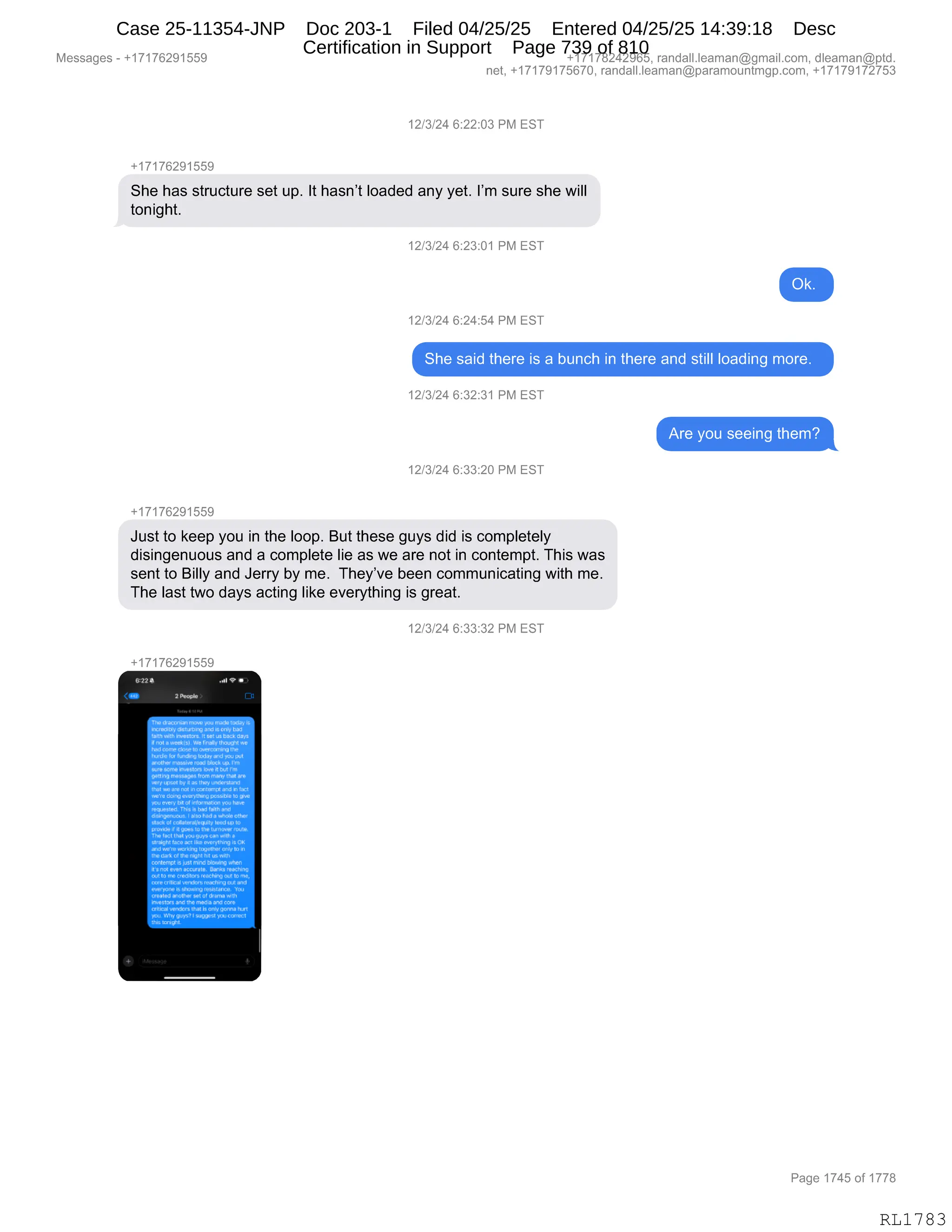 Daryl Heller Bankruptcy Court Filing (text messages and transcripts)