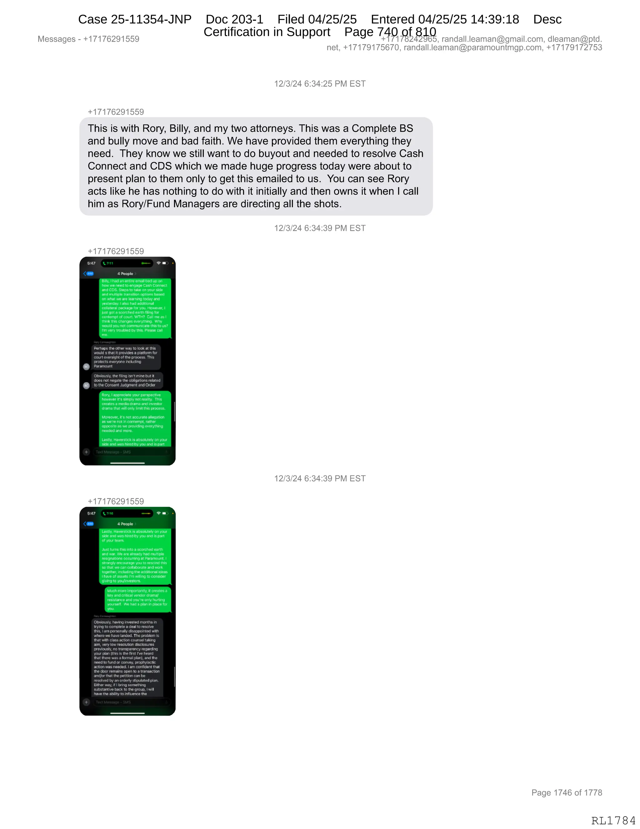 Daryl Heller Bankruptcy Court Filing (text messages and transcripts)