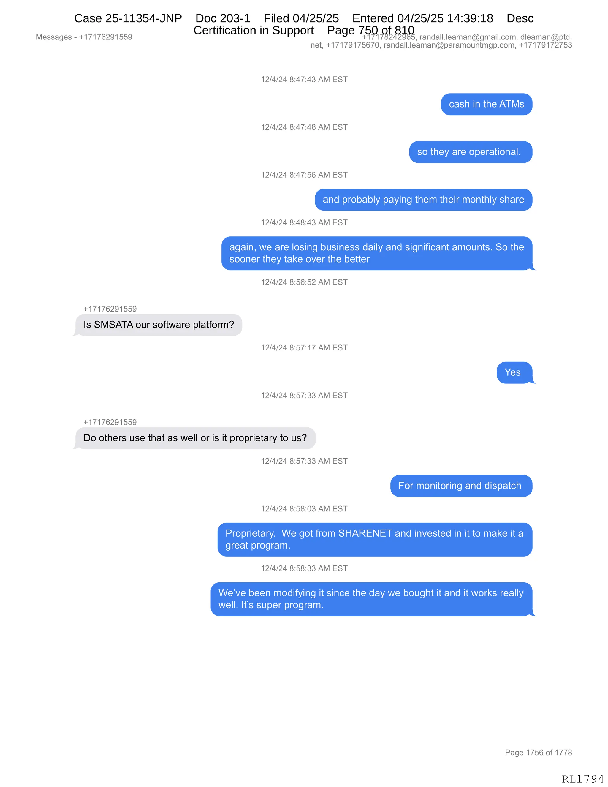 Daryl Heller Bankruptcy Court Filing (text messages and transcripts)